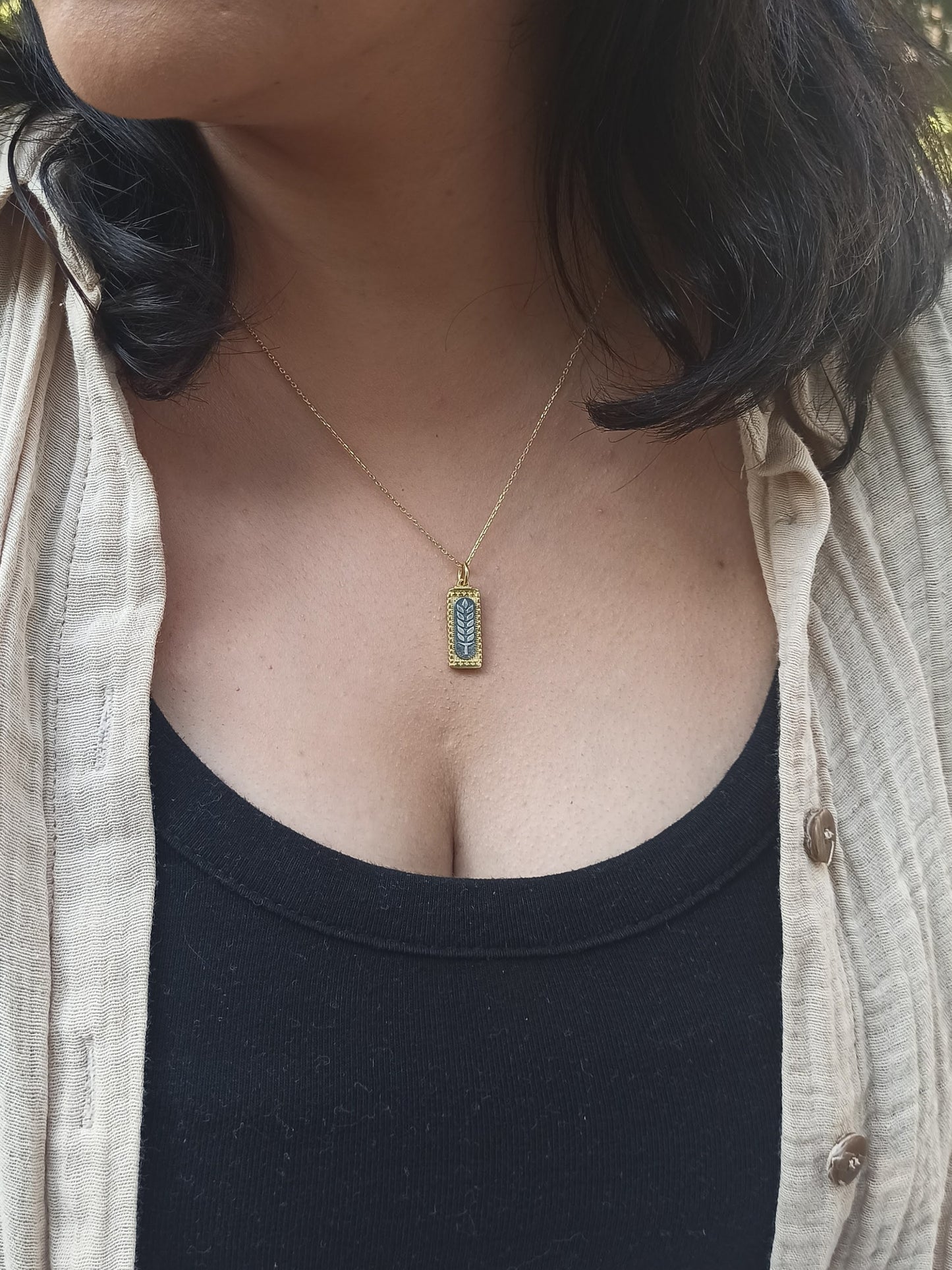 Buğday Başağı Madalyon Kolye | Altın Kaplama Gümüş Bereket Tılsımı