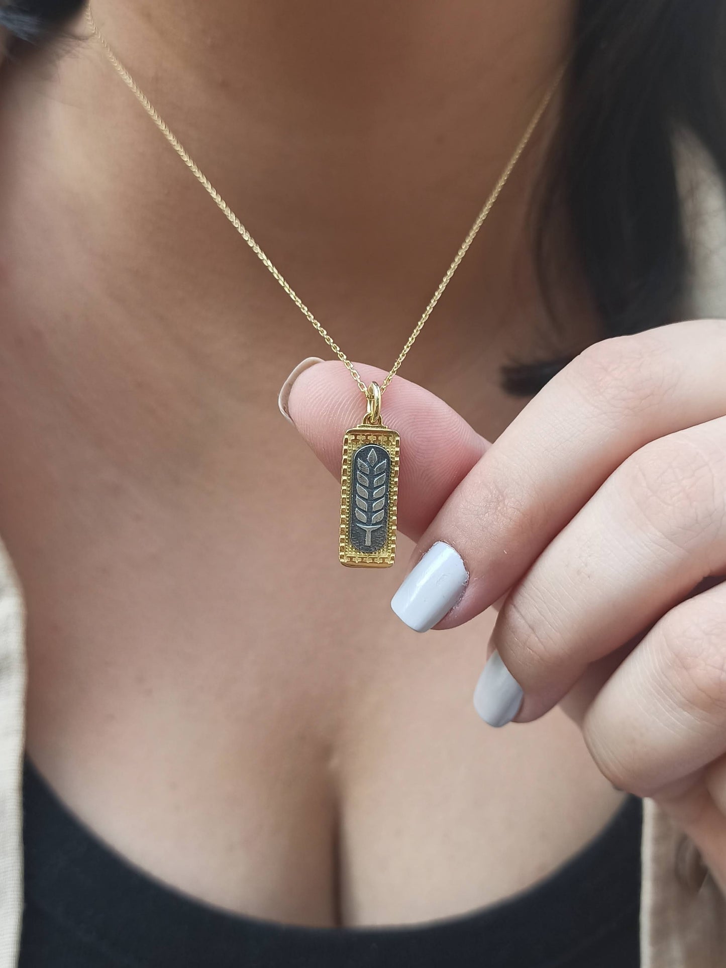 Buğday Başağı Madalyon Kolye | Altın Kaplama Gümüş Bereket Tılsımı