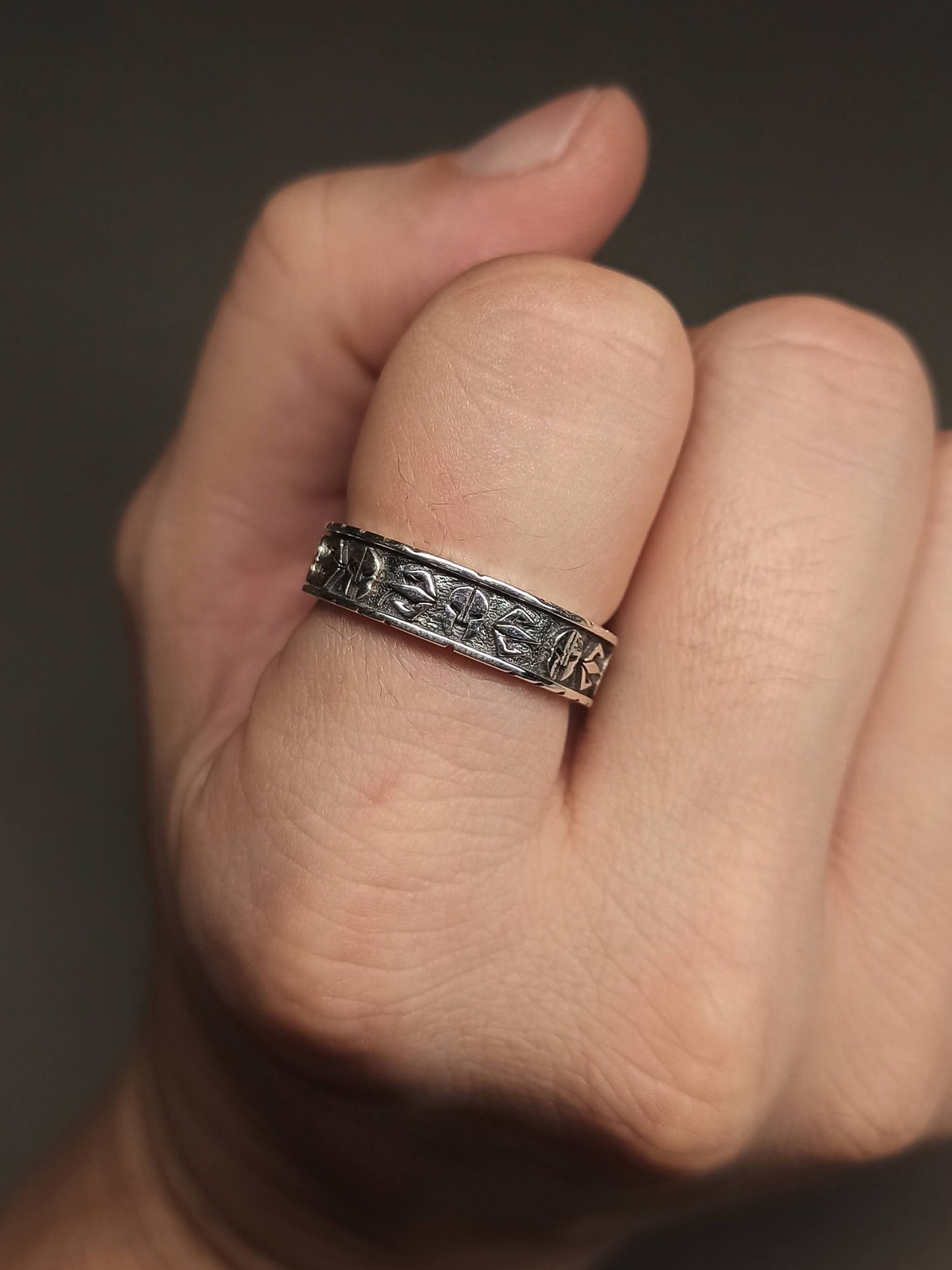 Gümüş Spartalı Miğfer Erkek Yüzüğü, Ayarlanabilir