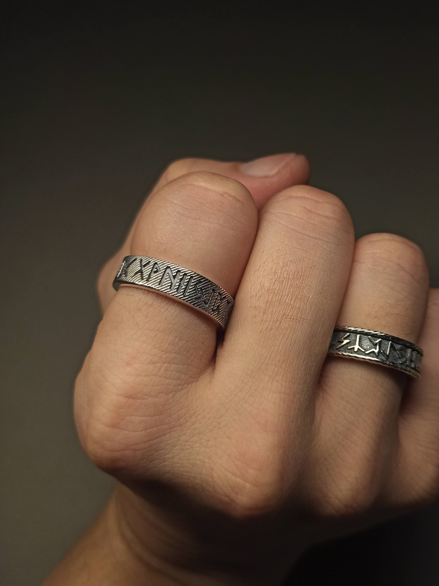 Gümüş Run Alfabesi Yüzük | 24 Futhark Runu İşlemeli Ayarlanabilir Viking Yüzüğü