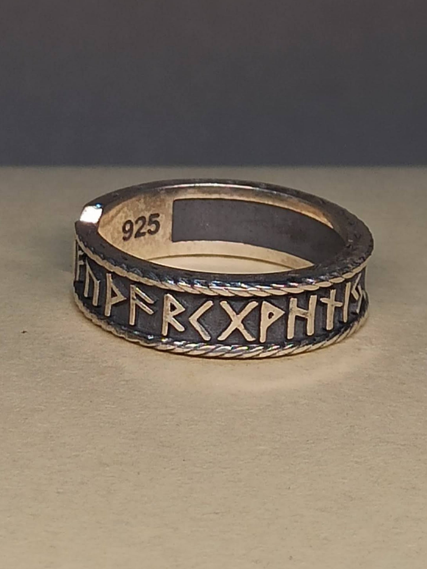 Gümüş Run Alfabesi Yüzük |  Viking Sembollü Ayarlanabilir