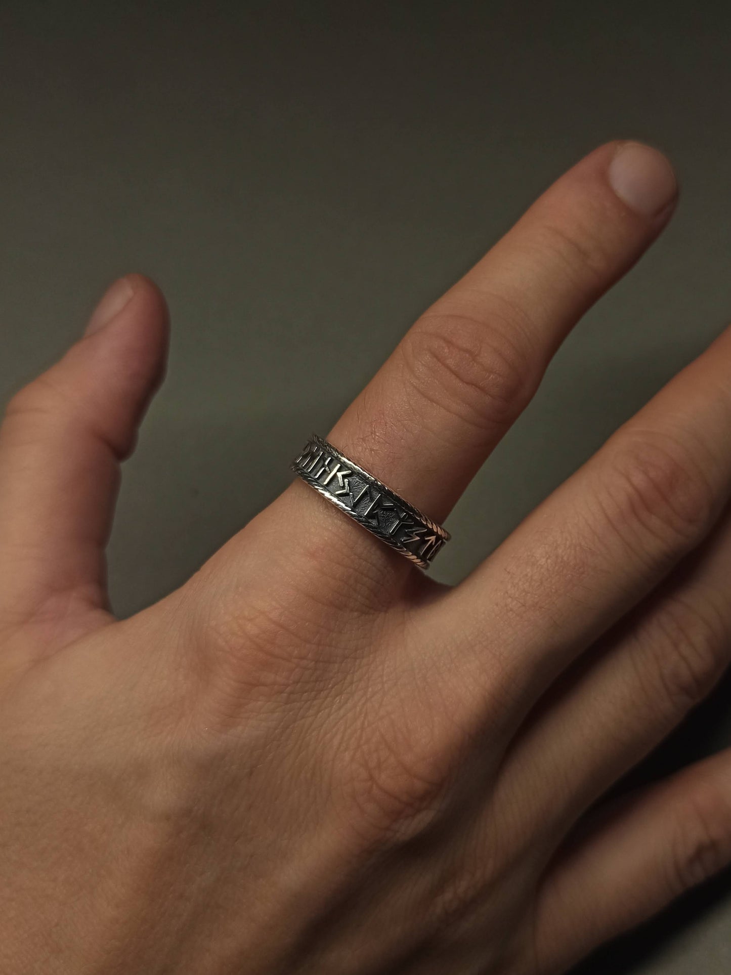 Gümüş Run Alfabesi Yüzük |  Viking Sembollü Ayarlanabilir