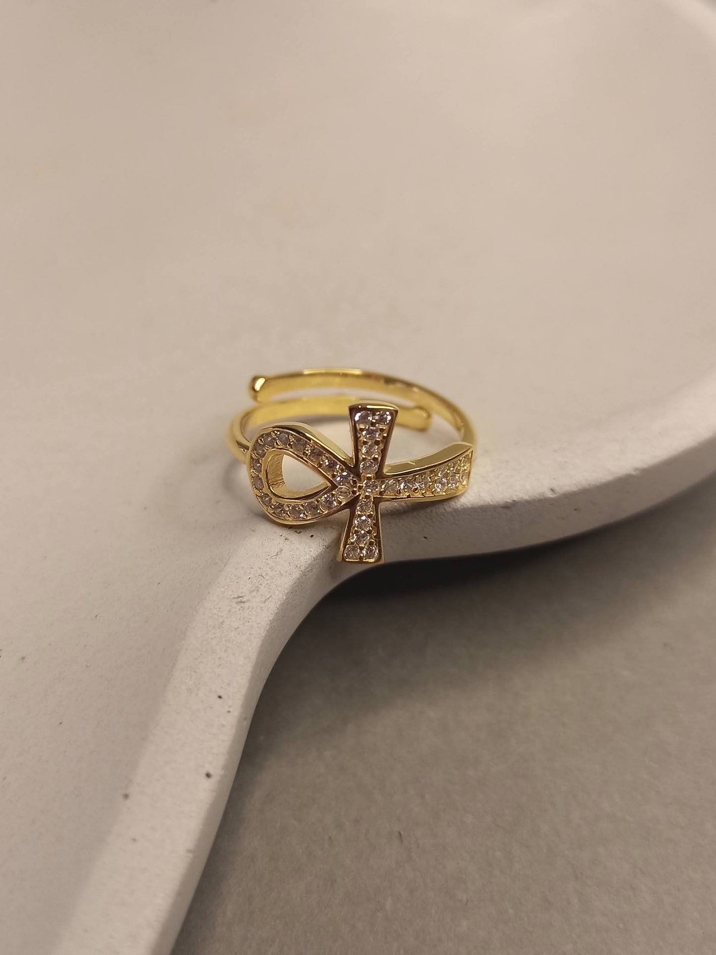 Zirkon Taşlı Gümüş Ankh Yüzük, Ayarlanabilir