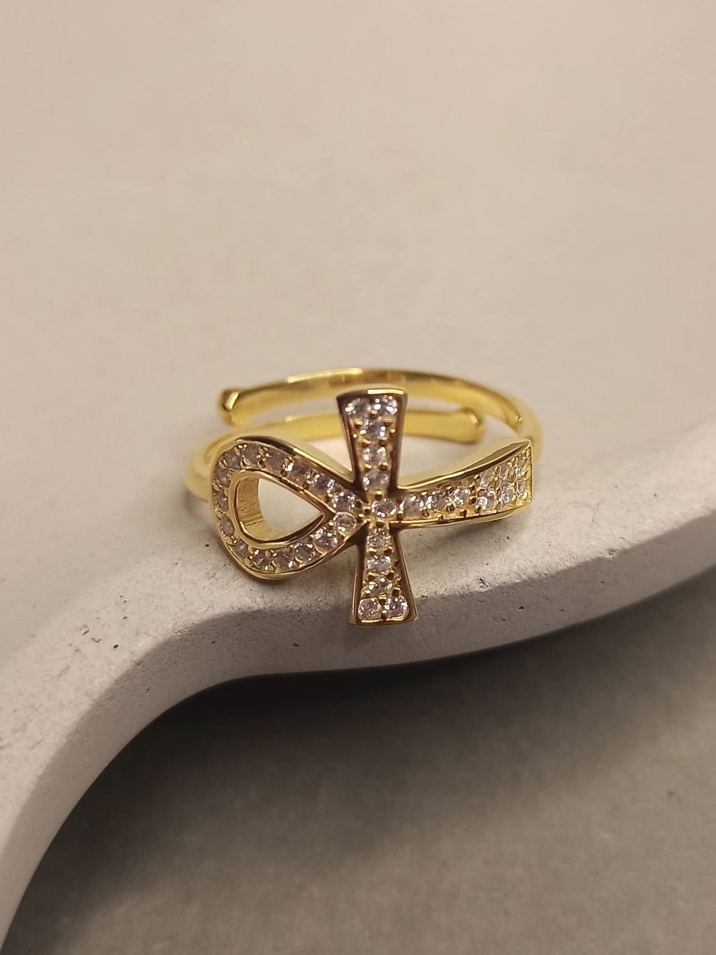 Zirkon Taşlı Gümüş Ankh Yüzük, Ayarlanabilir