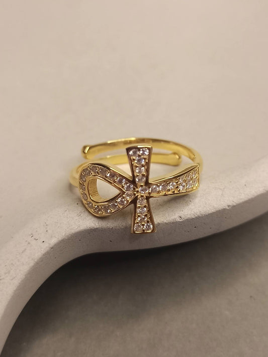 Zirkon Taşlı Gümüş Ankh Yüzük, Ayarlanabilir