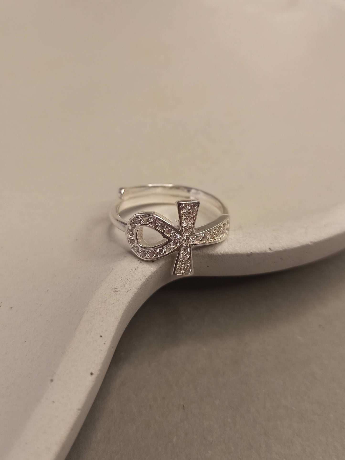 Zirkon Taşlı Gümüş Ankh Yüzük, Ayarlanabilir