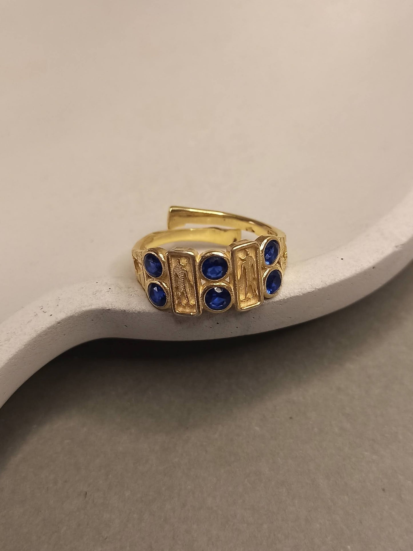 Anubis Figürlü Zirkon Taşlı Ayarlanabilir Yüzük - 925 Gümüş