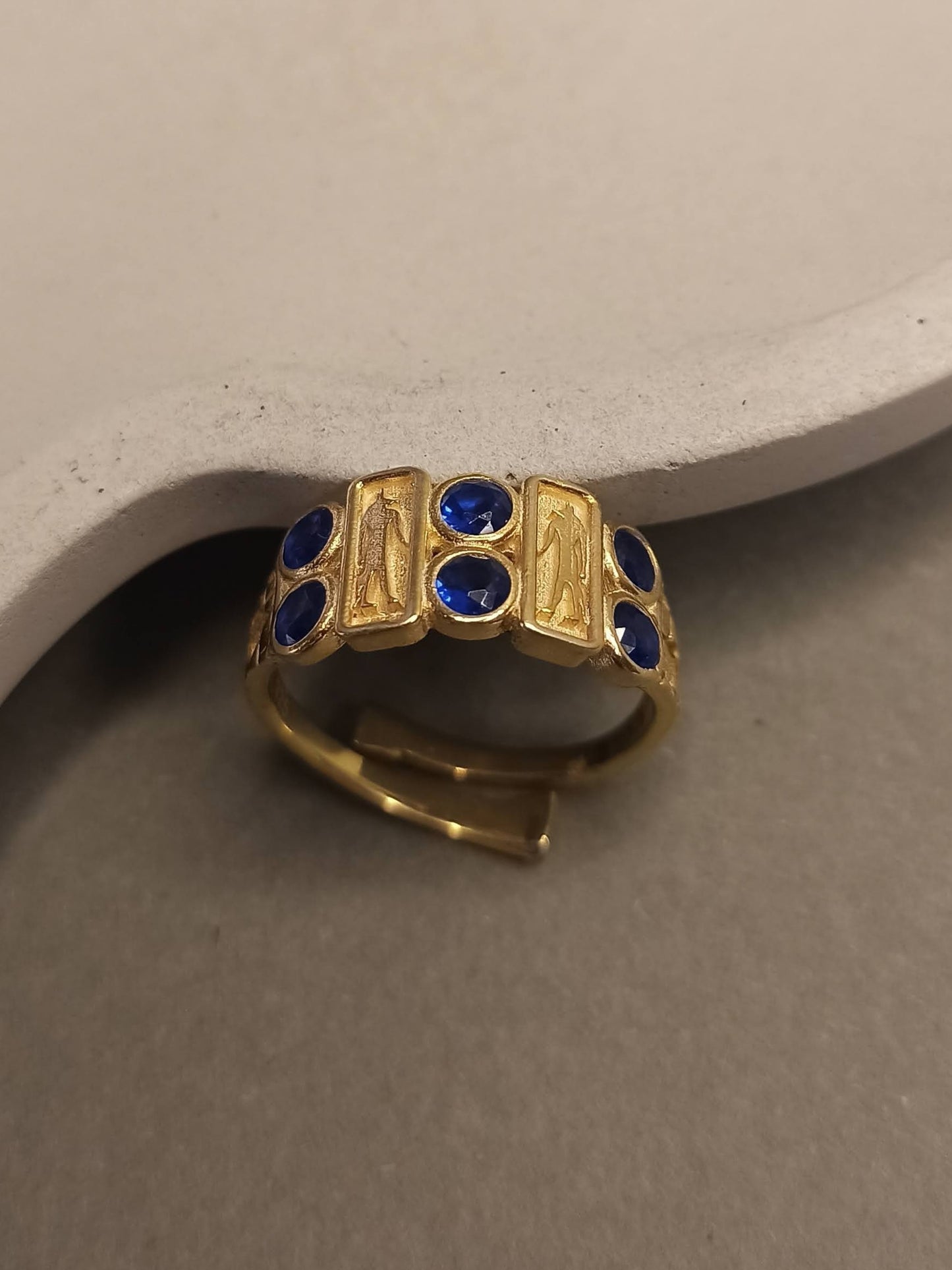 Anubis Figürlü Zirkon Taşlı Ayarlanabilir Yüzük - 925 Gümüş