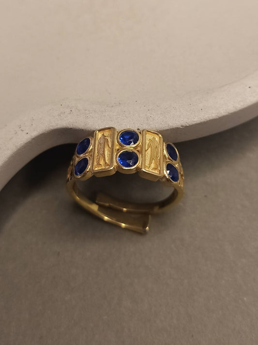 Anubis Figürlü Zirkon Taşlı Ayarlanabilir Yüzük - 925 Gümüş