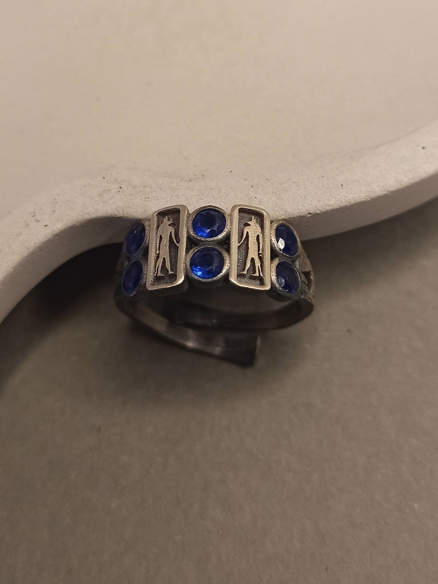 Anubis Figürlü Zirkon Taşlı Ayarlanabilir Yüzük - 925 Gümüş