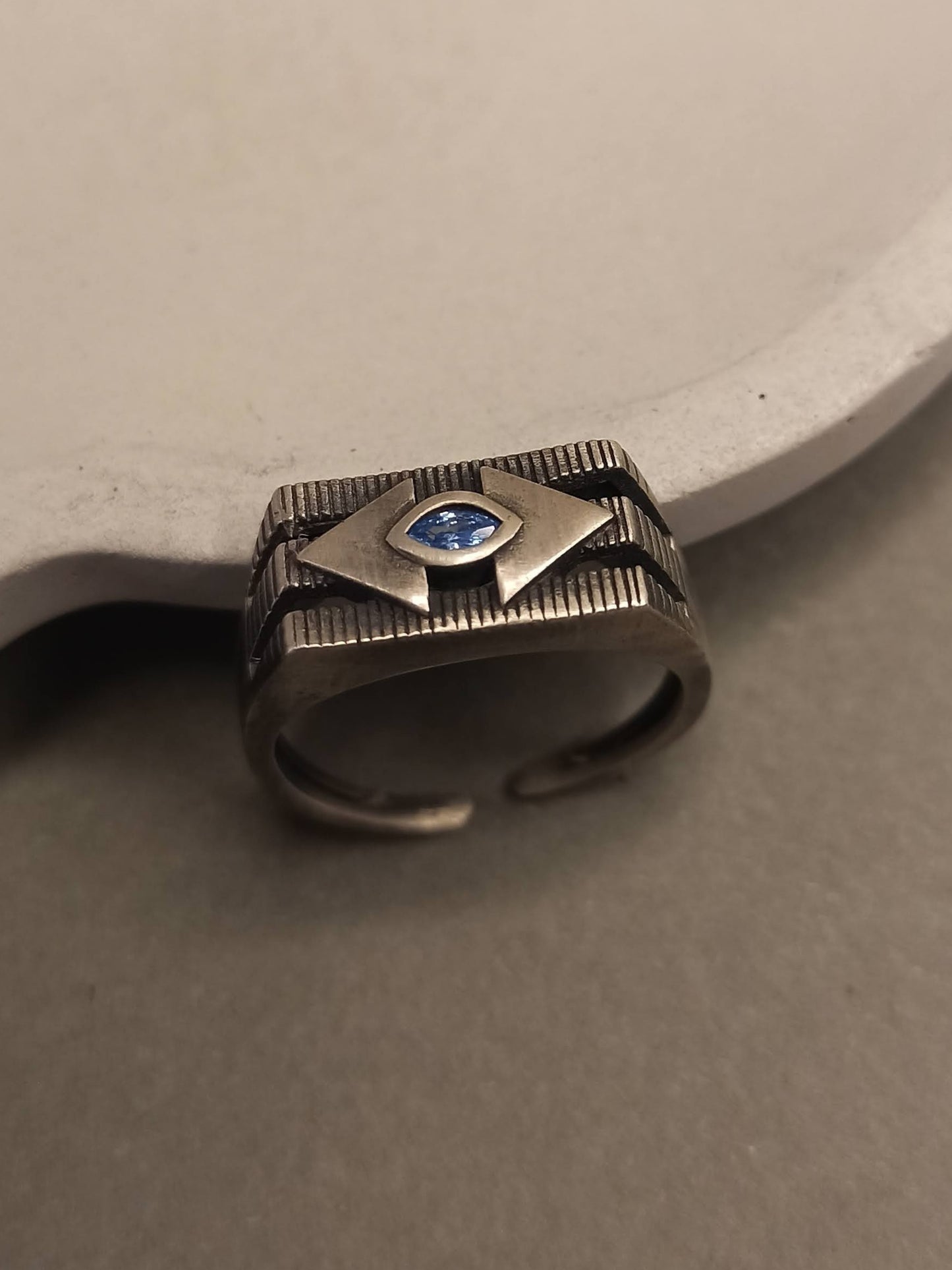 Markiz Taşlı Gümüş Şovalye Yüzük, Ayarlanabilir