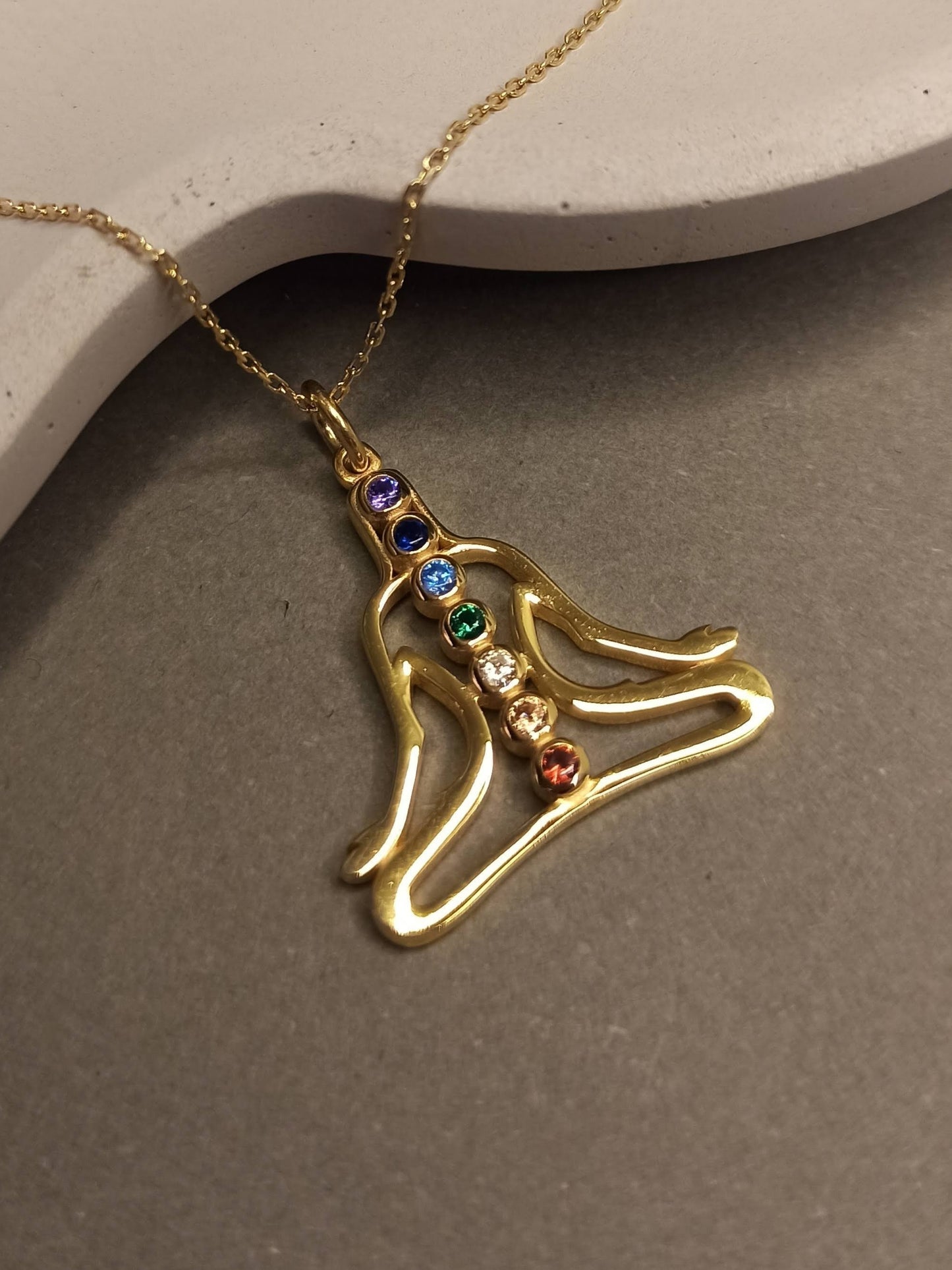 7 Çakra Taşlı Gümüş Lotus Yogi Kolye