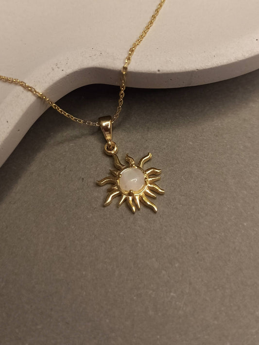 Gümüş Ay Taşlı Mini Güneş Kolye