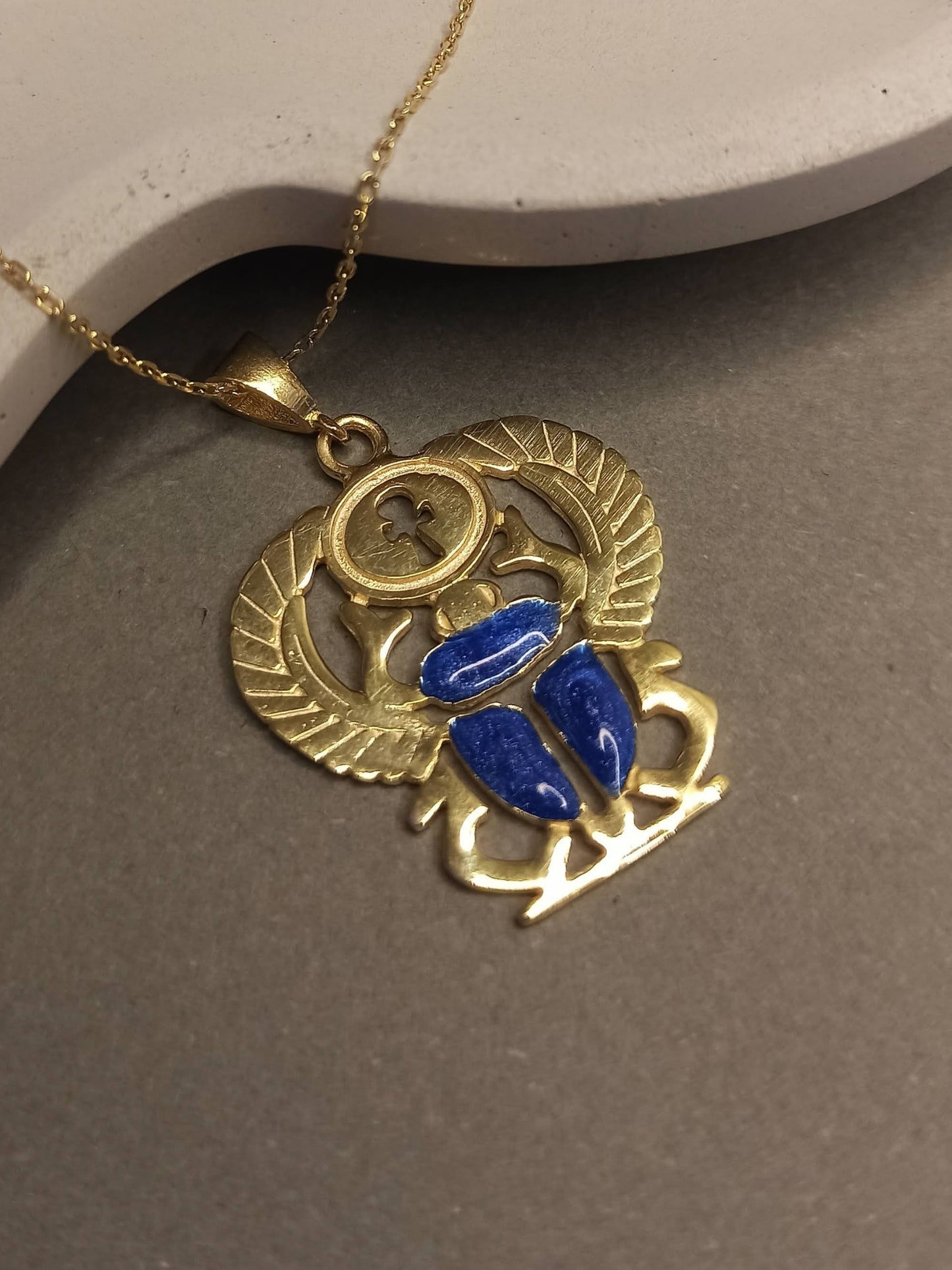 Mavi Böcek Kanatlı Scarab Kolye