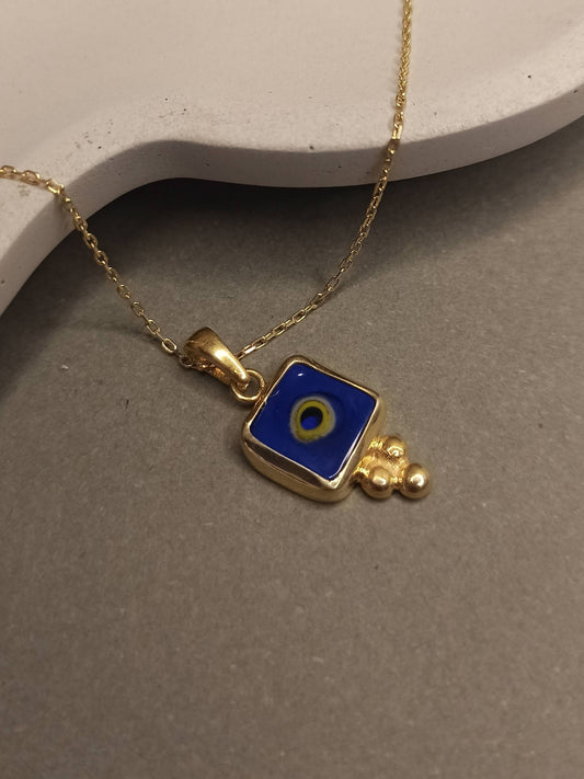 Kare Nazar Boncuğu Gümüş Kolye