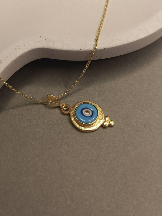 Sıvama Nazar Boncuğu Gümüş Kolye