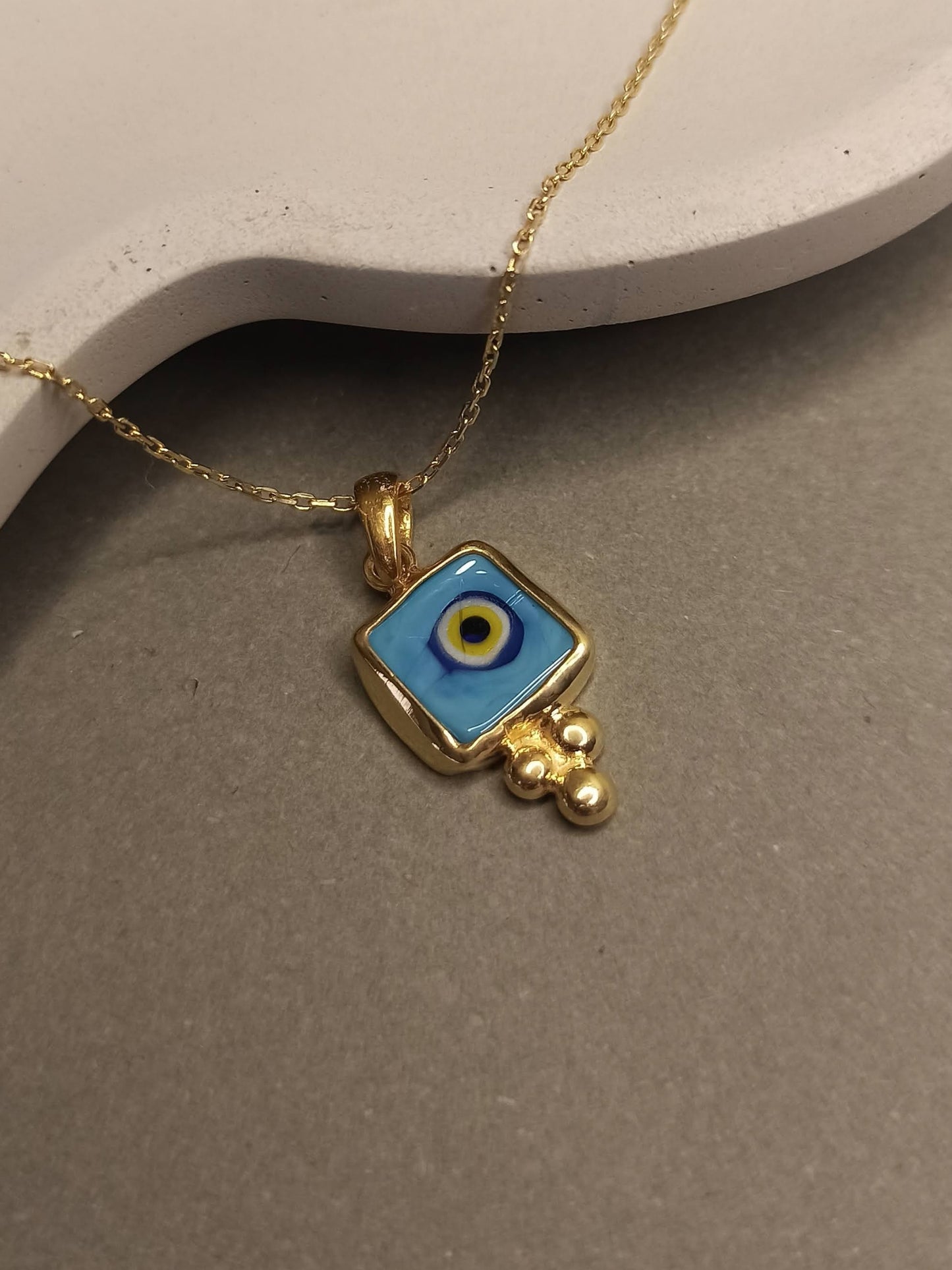 Kare Nazar Boncuğu Gümüş Kolye