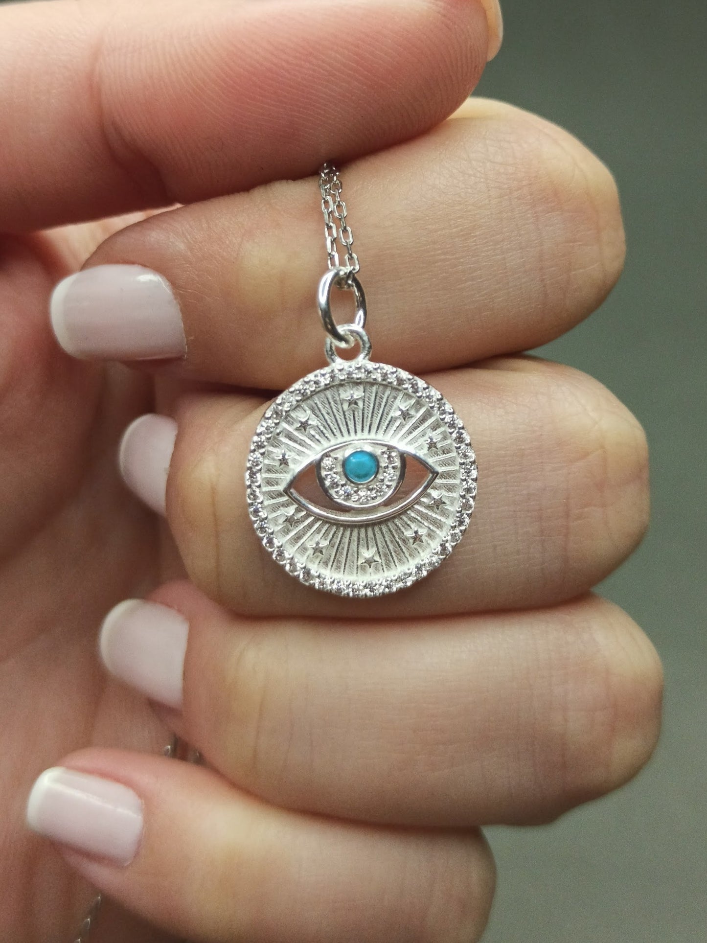 Turkuaz Taşlı Göz Madalyon Kolye