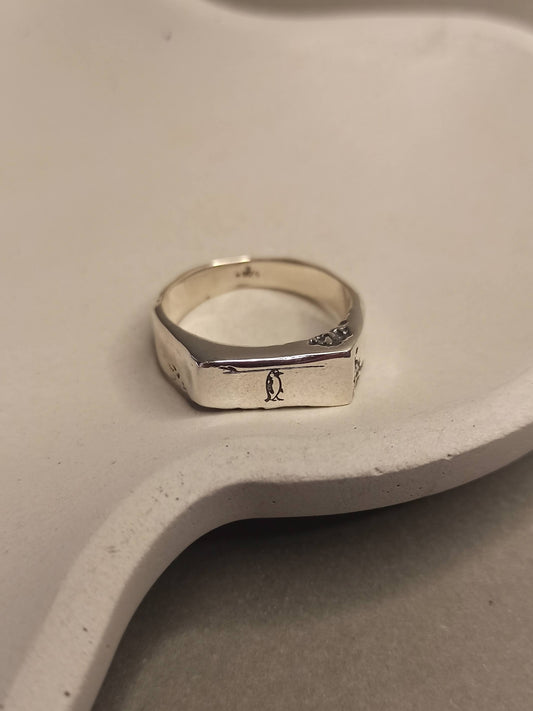 Penguen Motifli Gümüş Erkek Yüzük