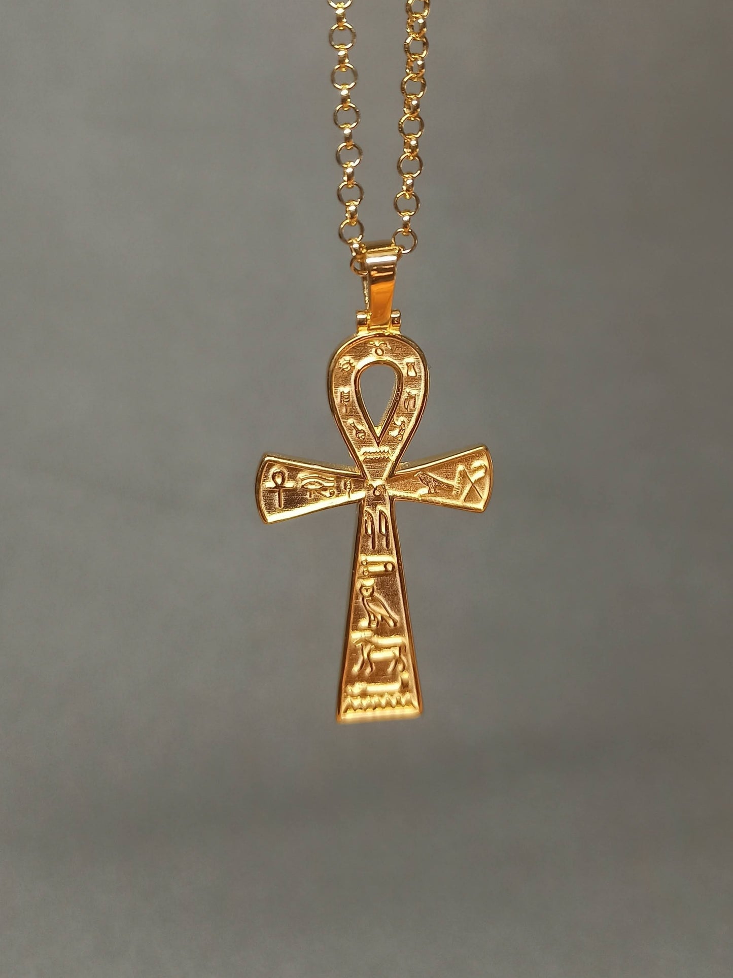 Hiyeroglif İşlemeli Gümüş Ankh Kolye