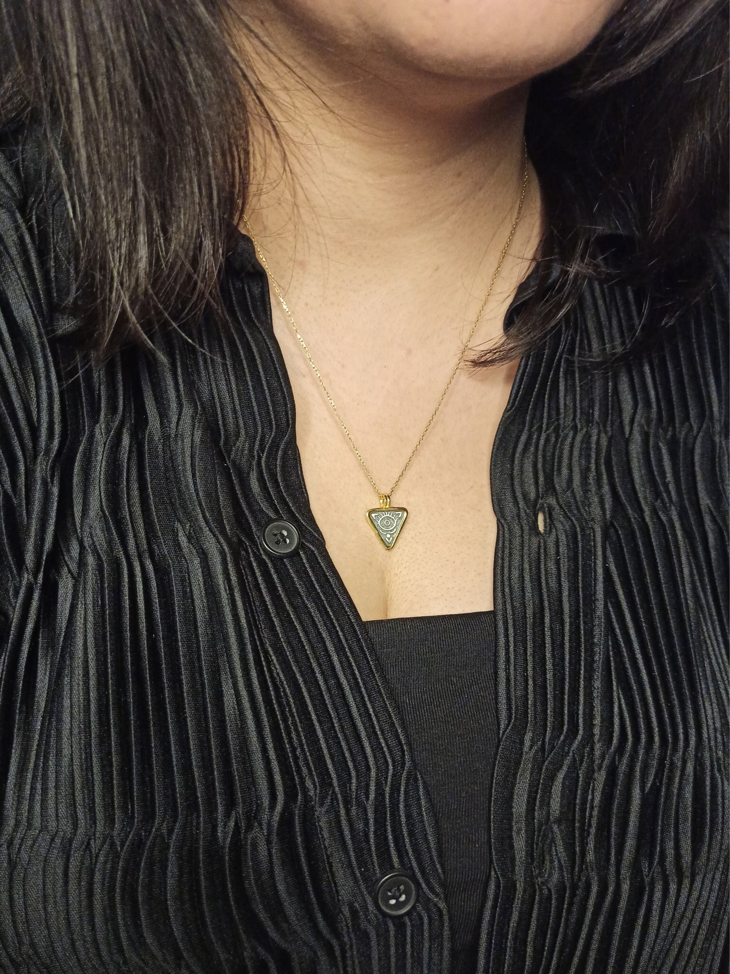 Üçgen Nazarlık Göz Gümüş Kolye