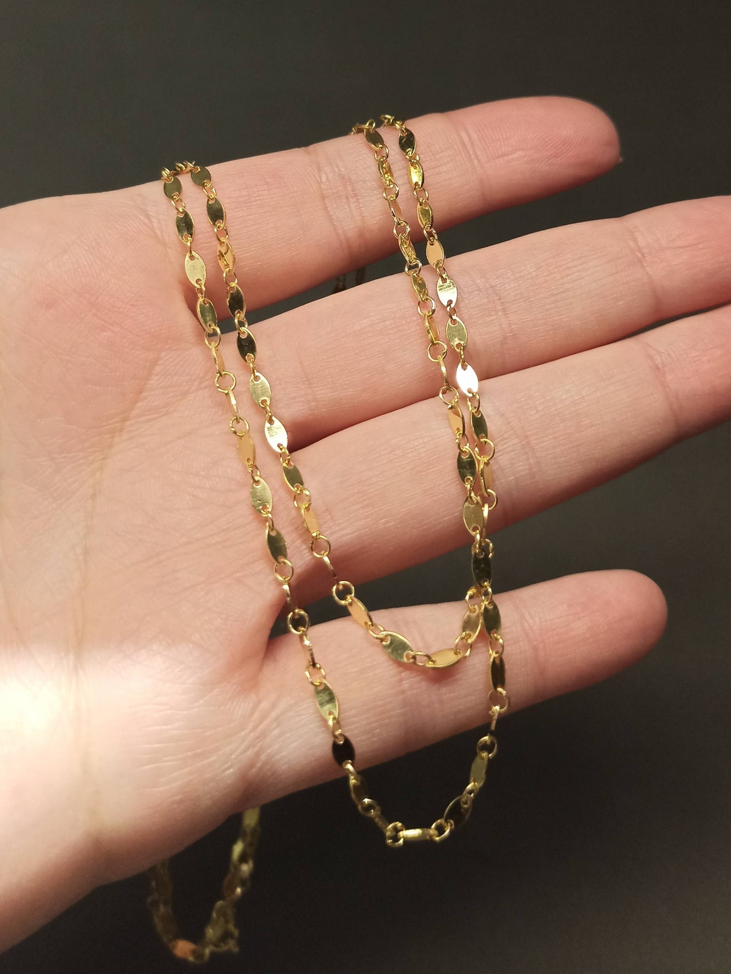 90 cm Gümüş Oval Pullu Zincir Kolye - Altın Kaplamalı