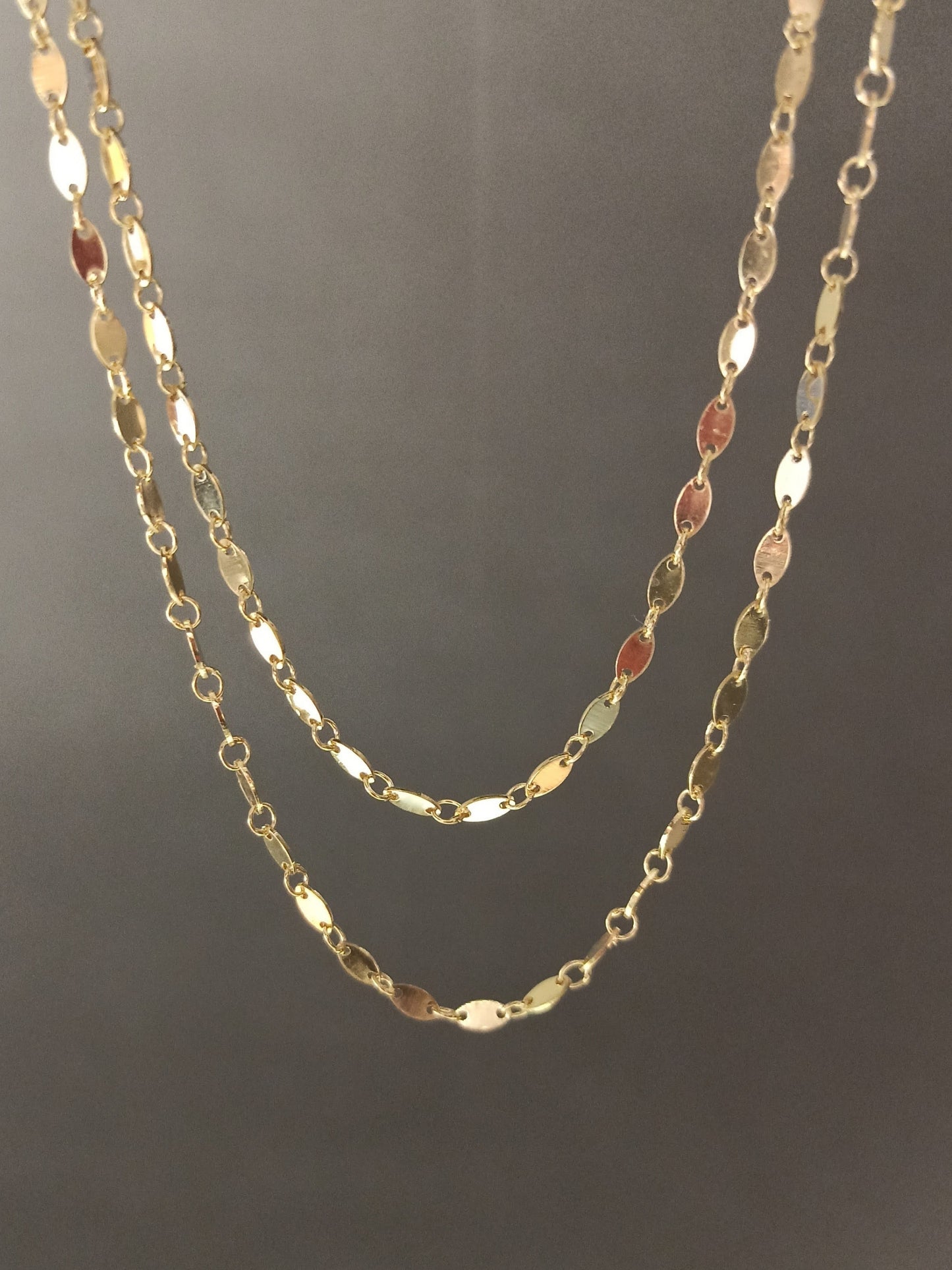 90 cm Gümüş Oval Pullu Zincir Kolye - Altın Kaplamalı