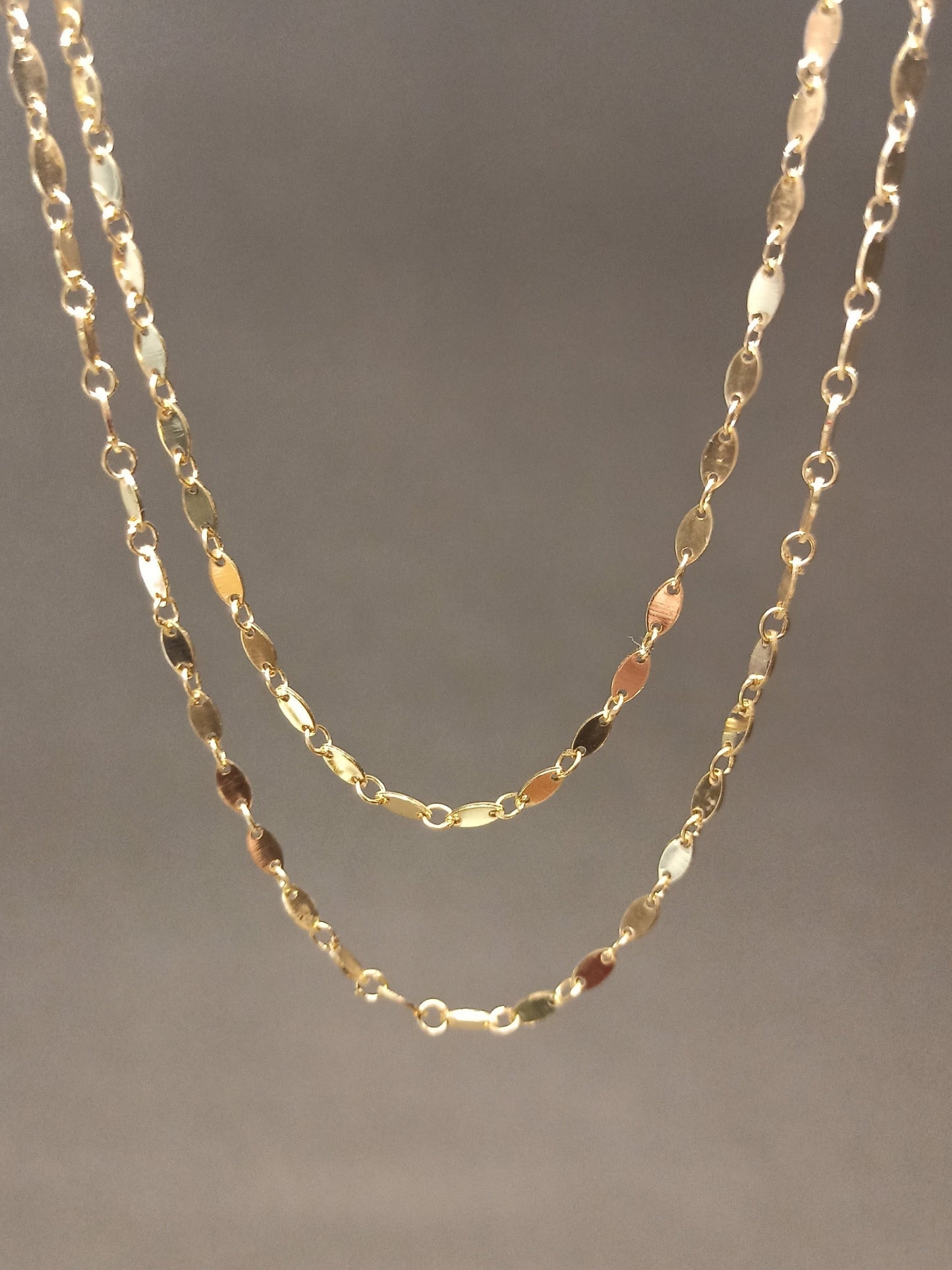 90 cm Gümüş Oval Pullu Zincir Kolye - Altın Kaplamalı