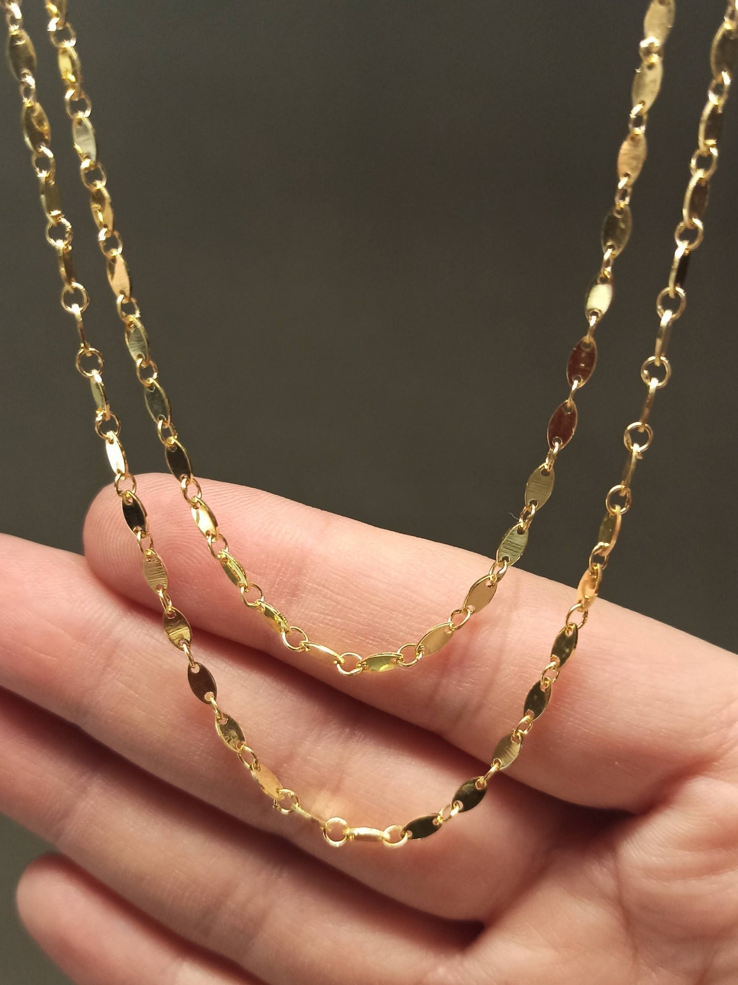 90 cm Gümüş Oval Pullu Zincir Kolye - Altın Kaplamalı