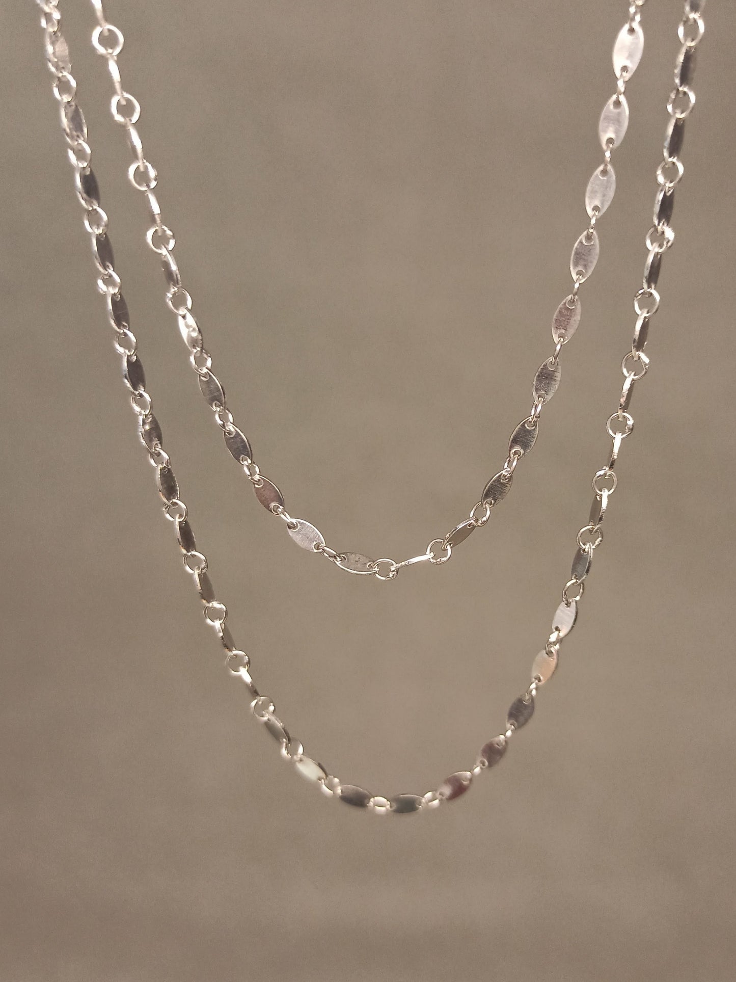 90 cm Gümüş Oval Pullu Zincir Kolye