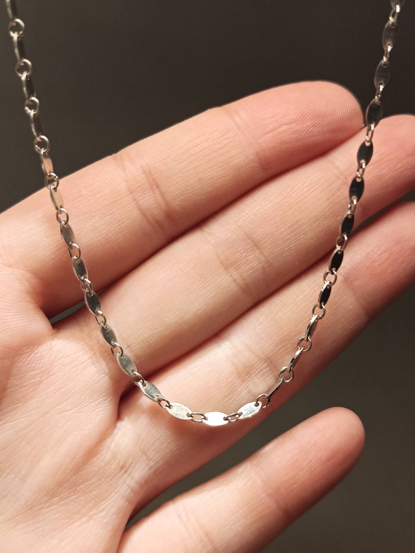 90 cm Gümüş Oval Pullu Zincir Kolye