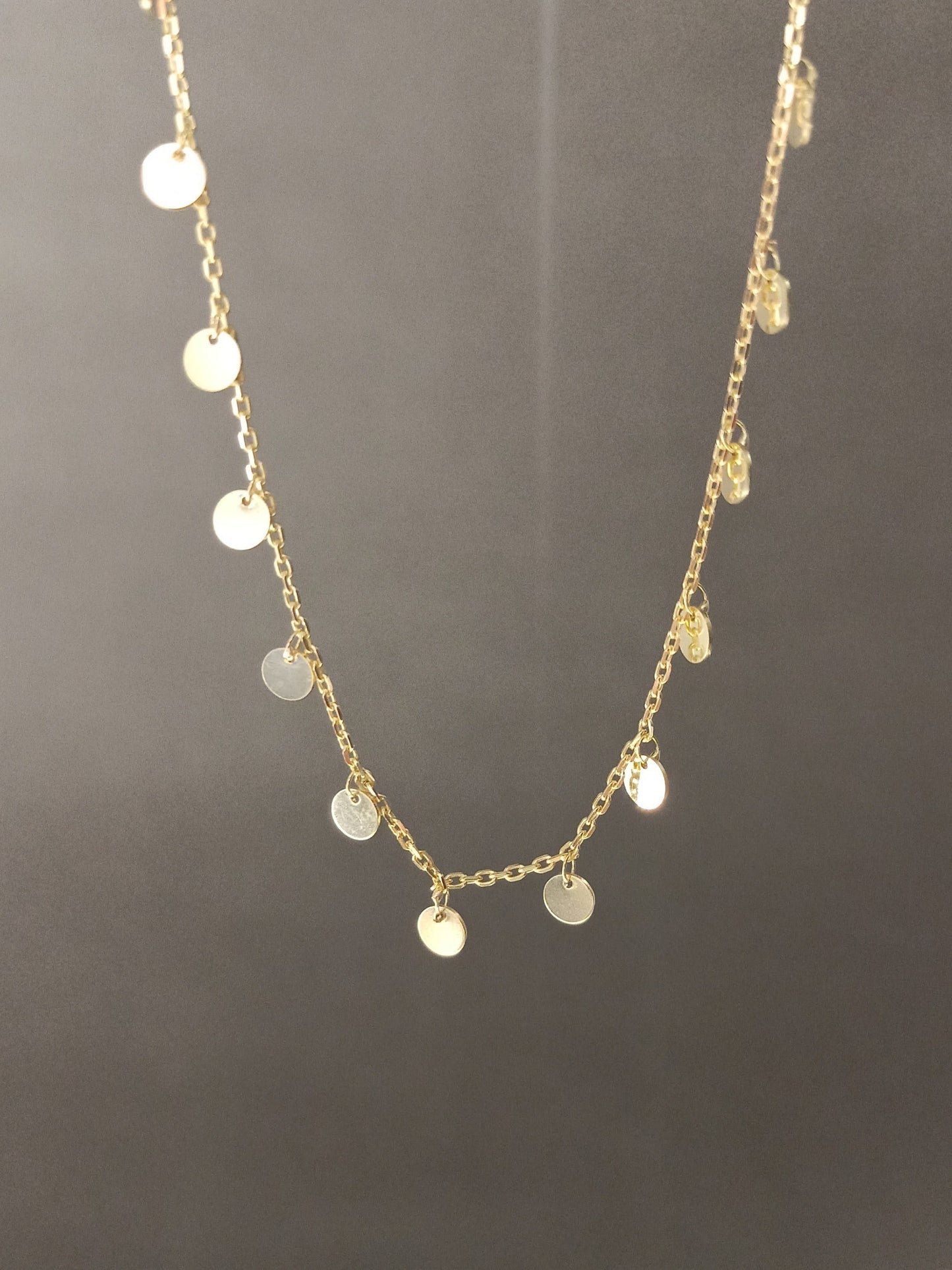 Gümüş Pullu Sallantılı Zincir Kolye - Altın Kaplamalı