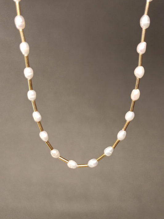 Gümüş Barok İncili Kolye - Altın Kaplamalı