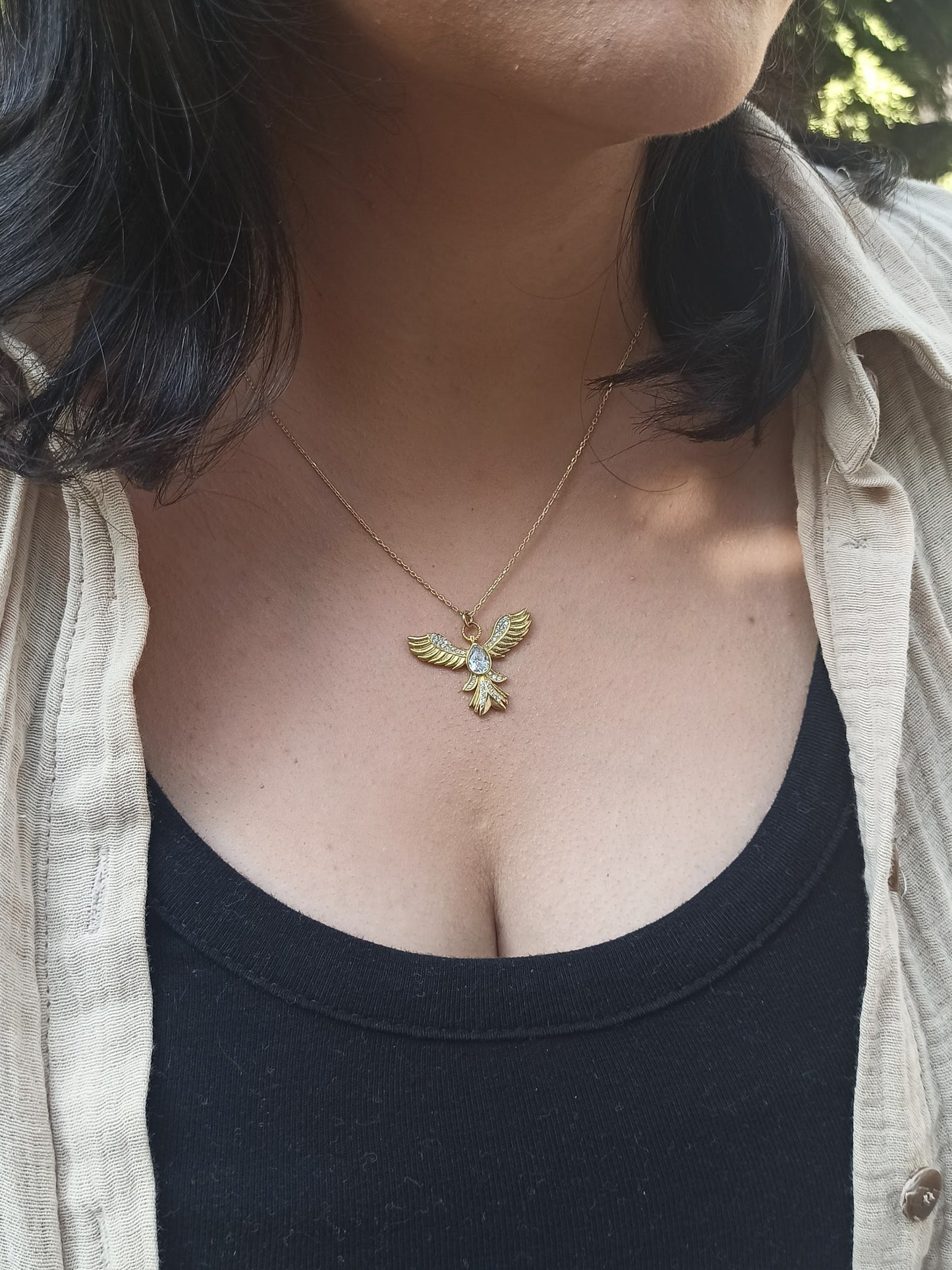 Taşlı Gümüş Anka Kuşu Kolye