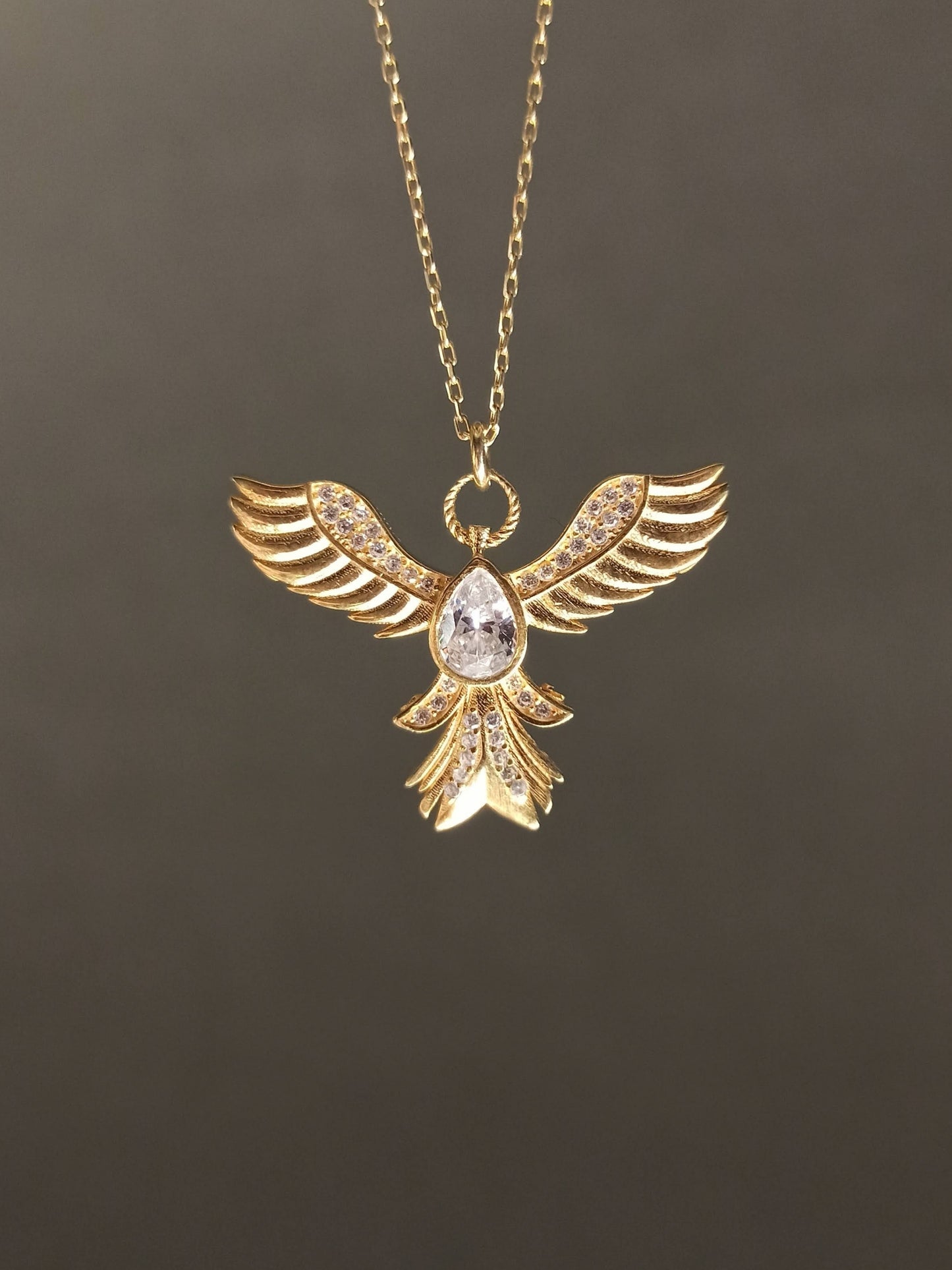 Taşlı Gümüş Anka Kuşu Kolye