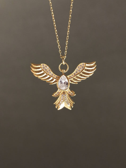 Taşlı Gümüş Anka Kuşu Kolye