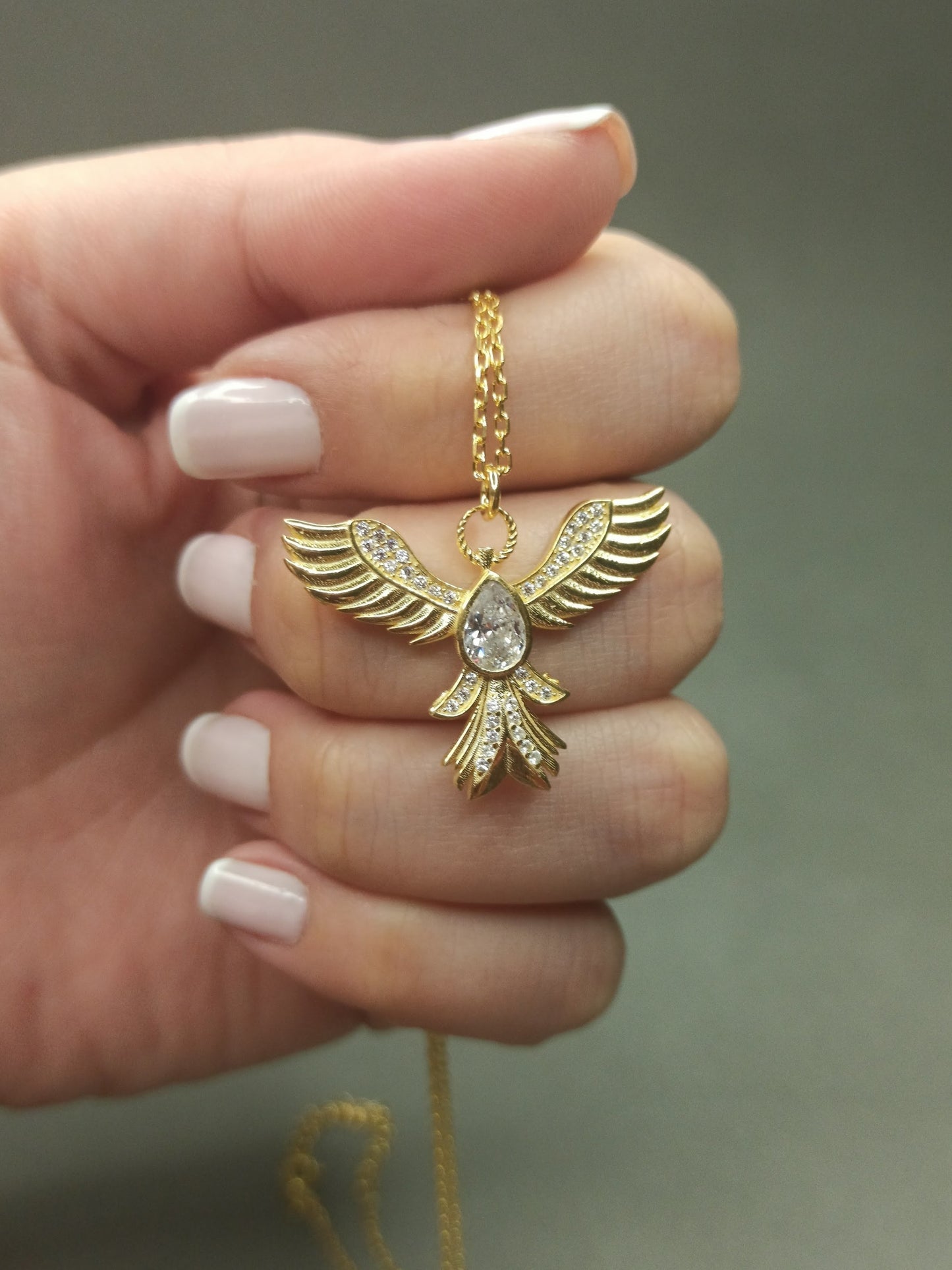 Taşlı Gümüş Anka Kuşu Kolye