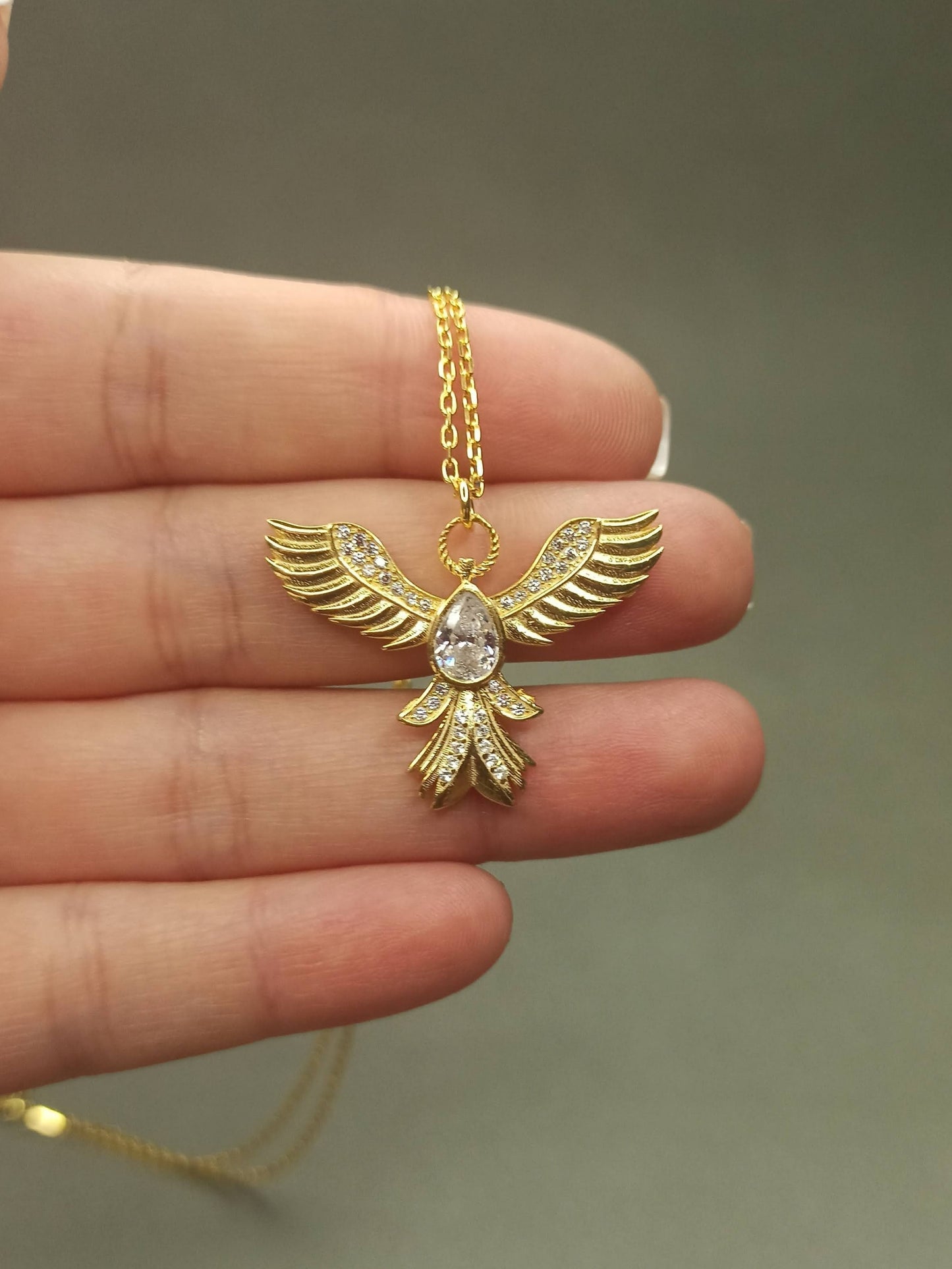 Taşlı Gümüş Anka Kuşu Kolye