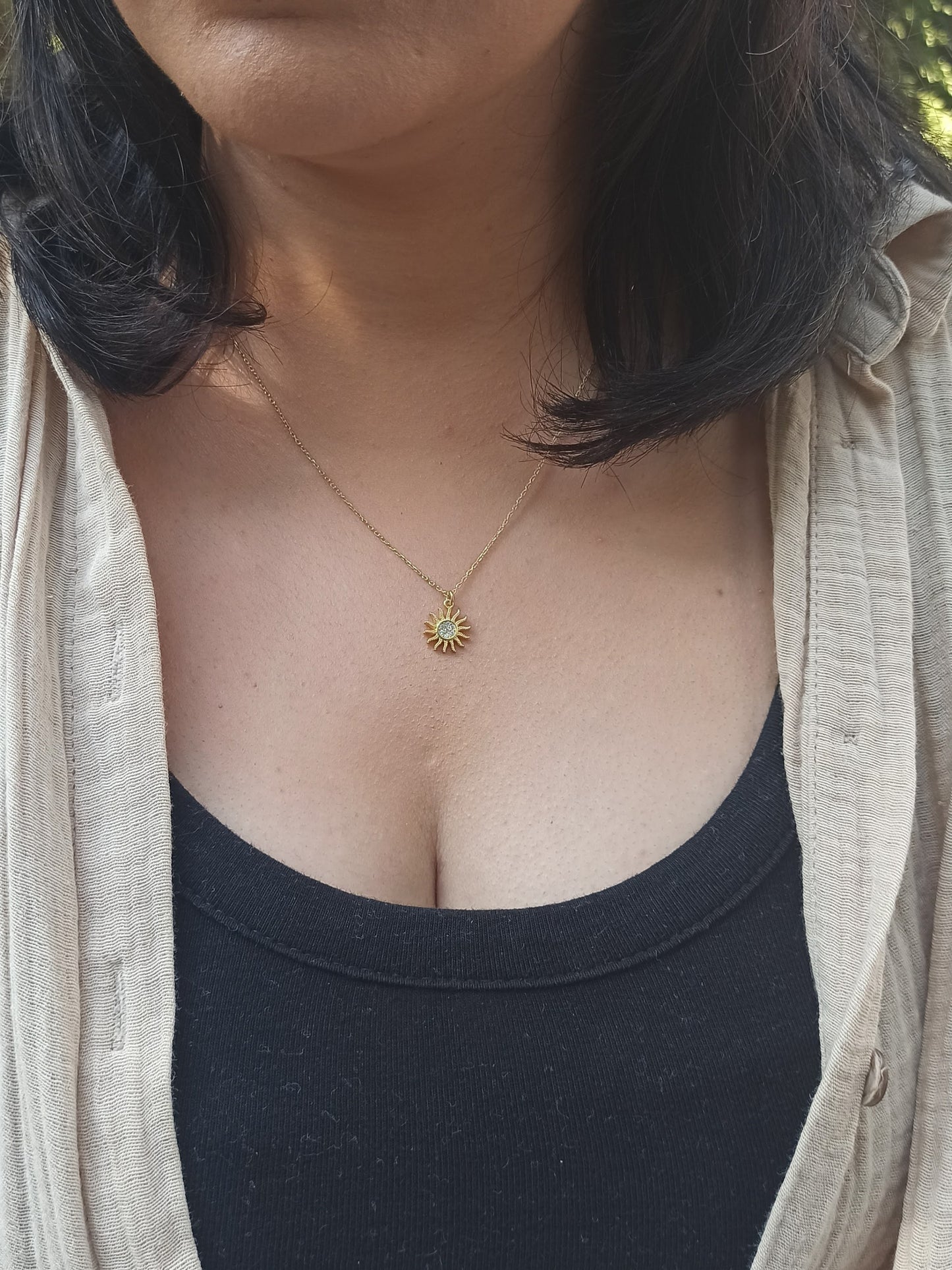 Mini Güneş Kolye, Zirkon Taşlı - Gümüş