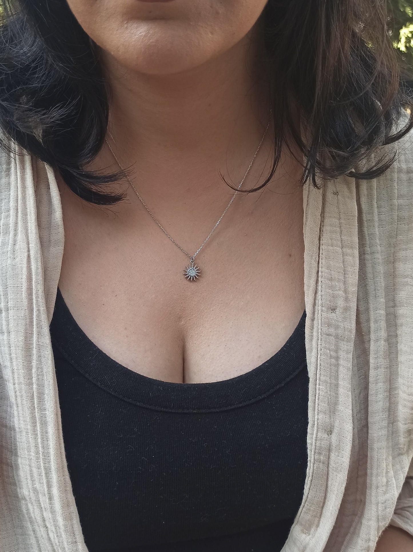 Mini Güneş Kolye, Zirkon Taşlı - Gümüş