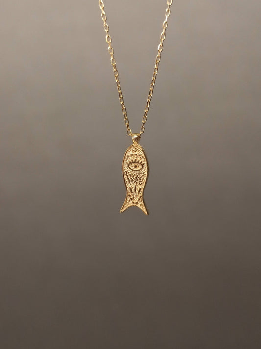 Gümüş Göz Motifli Balık Kolye - Bereket Kolyesi