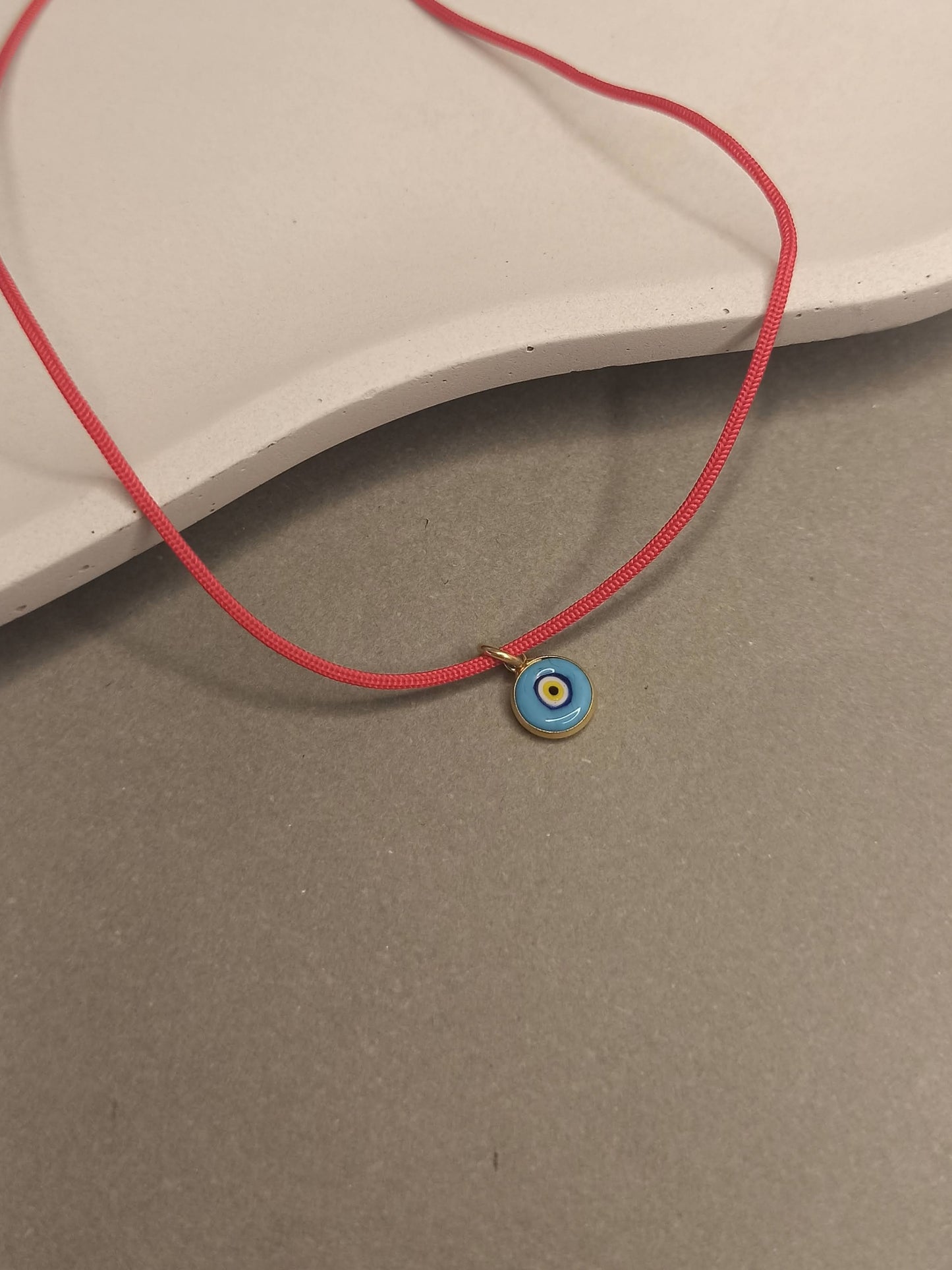 Nazar Boncuklu Kırmızı İp Kolye, 925 Gümüş Altın Kaplama