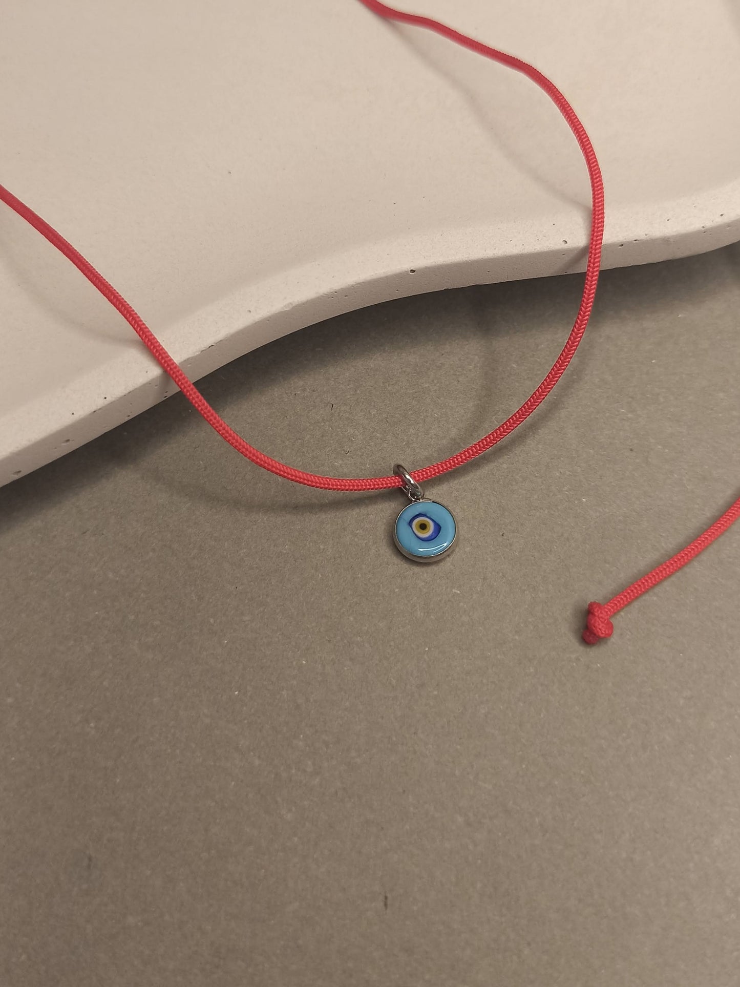 Nazar Boncuklu Kırmızı İp Kolye, 925 Gümüş Altın Kaplama