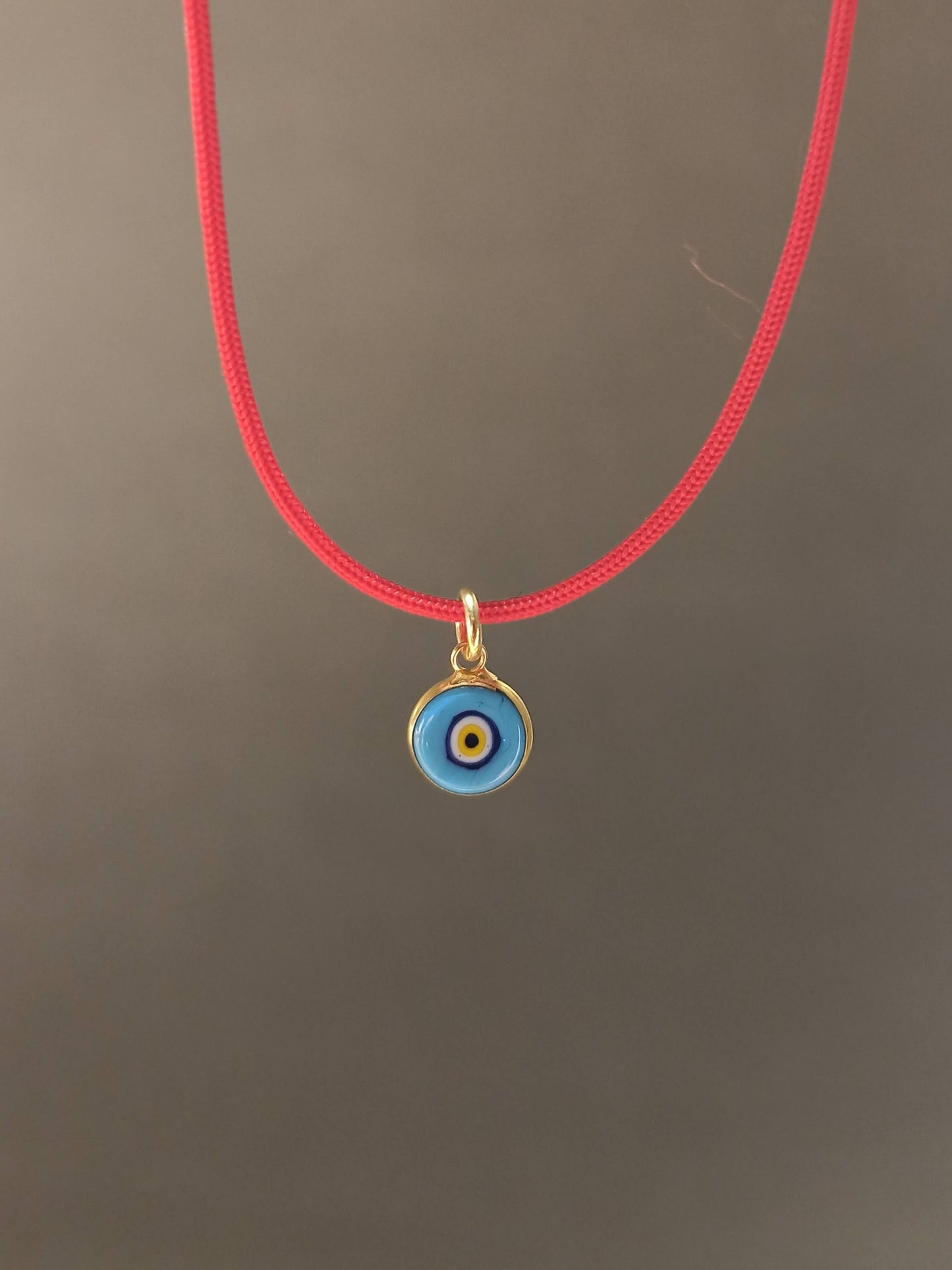 Nazar Boncuklu Kırmızı İp Kolye, 925 Gümüş Altın Kaplama