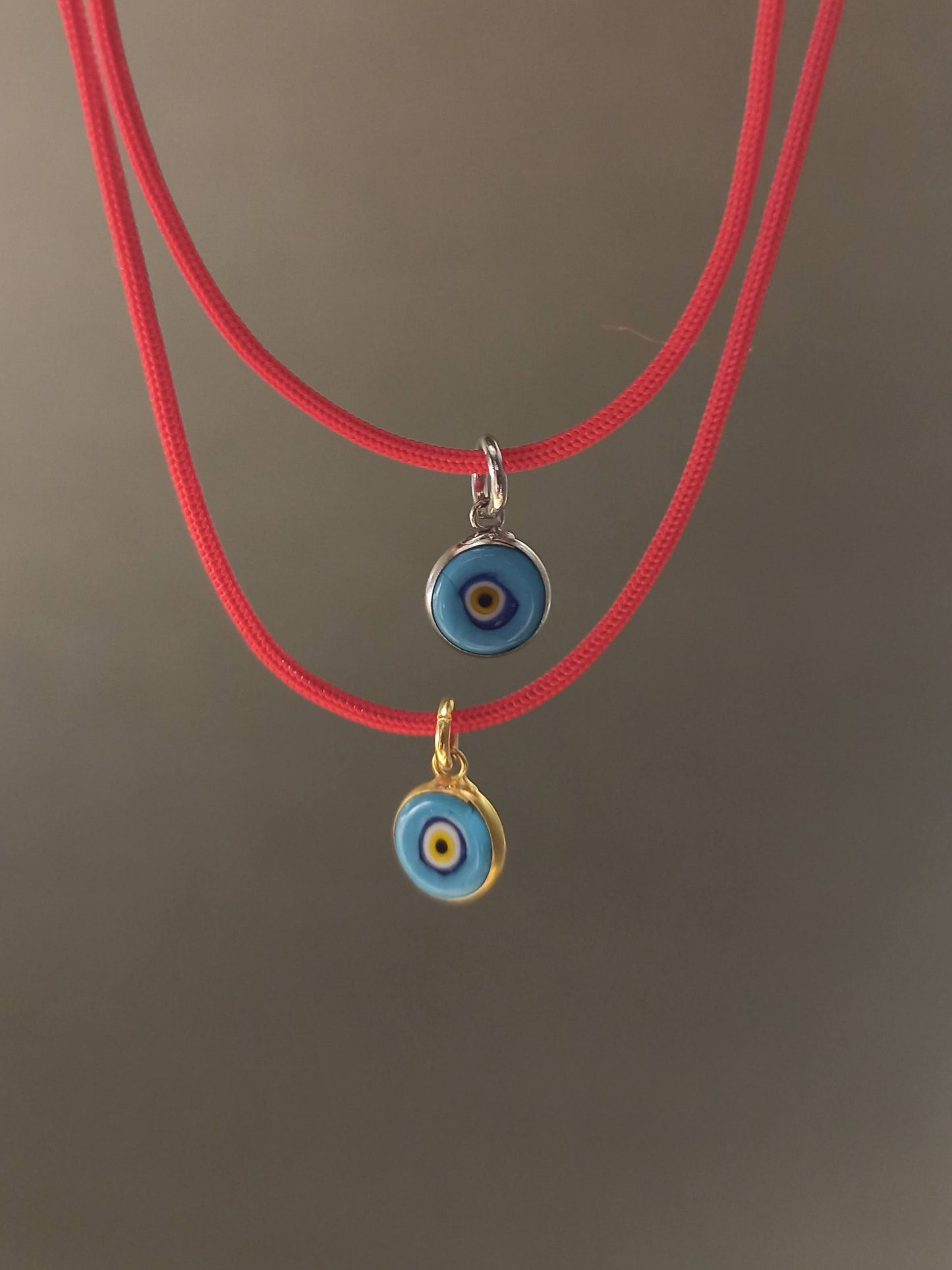 Nazar Boncuklu Kırmızı İp Kolye, 925 Gümüş Altın Kaplama