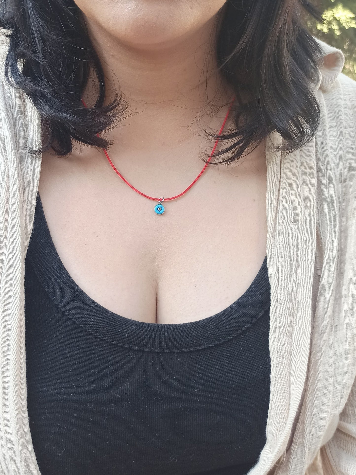 Nazar Boncuklu Kırmızı İp Kolye, 925 Gümüş Altın Kaplama