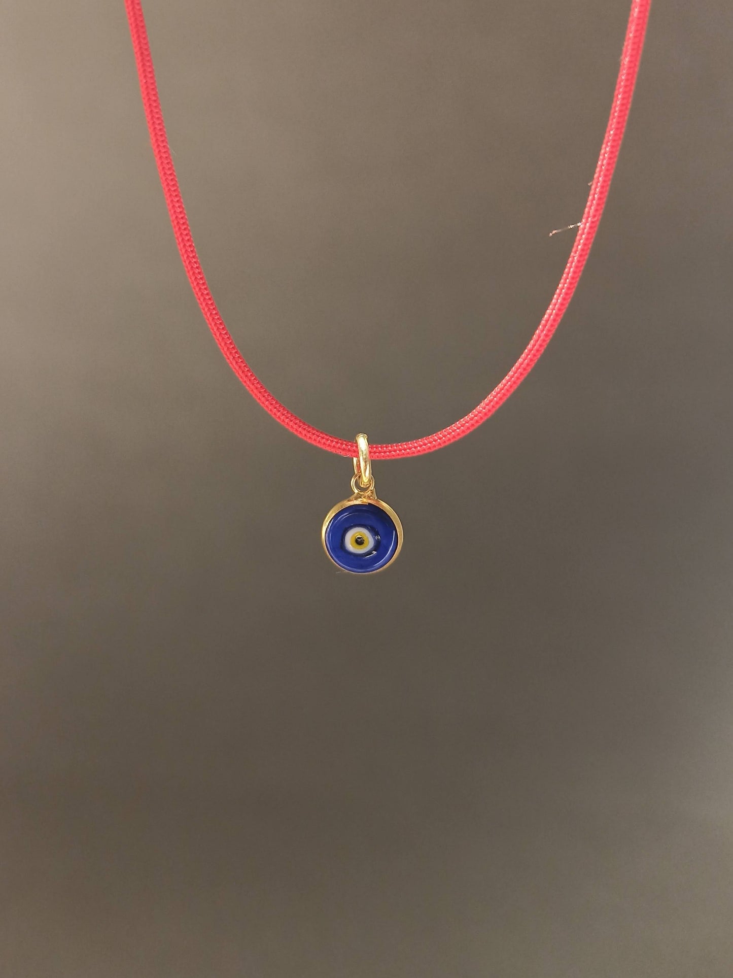 Nazar Boncuklu Kırmızı İp Kolye, 925 Gümüş Altın Kaplama
