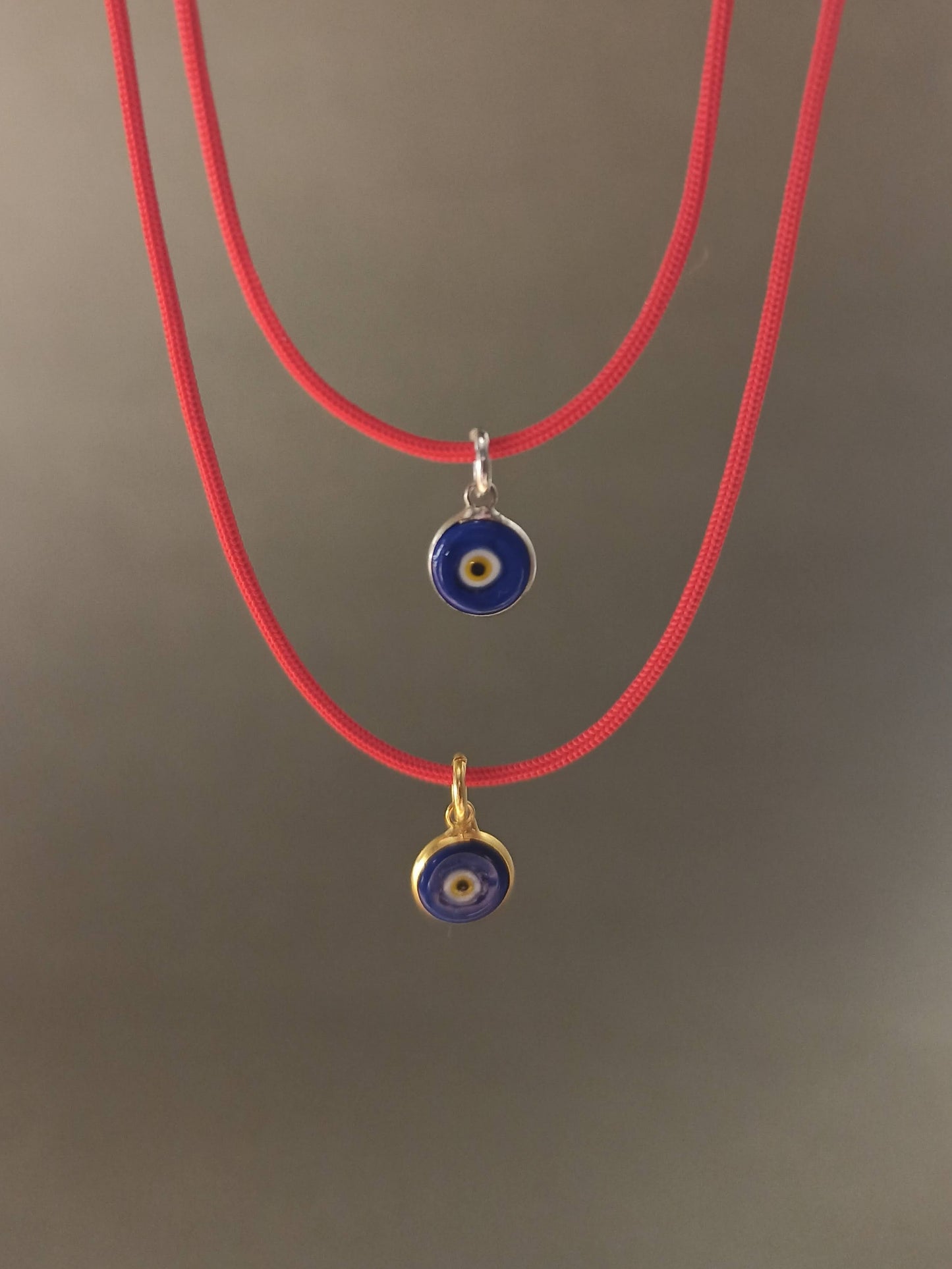 Nazar Boncuklu Kırmızı İp Kolye, 925 Gümüş Altın Kaplama