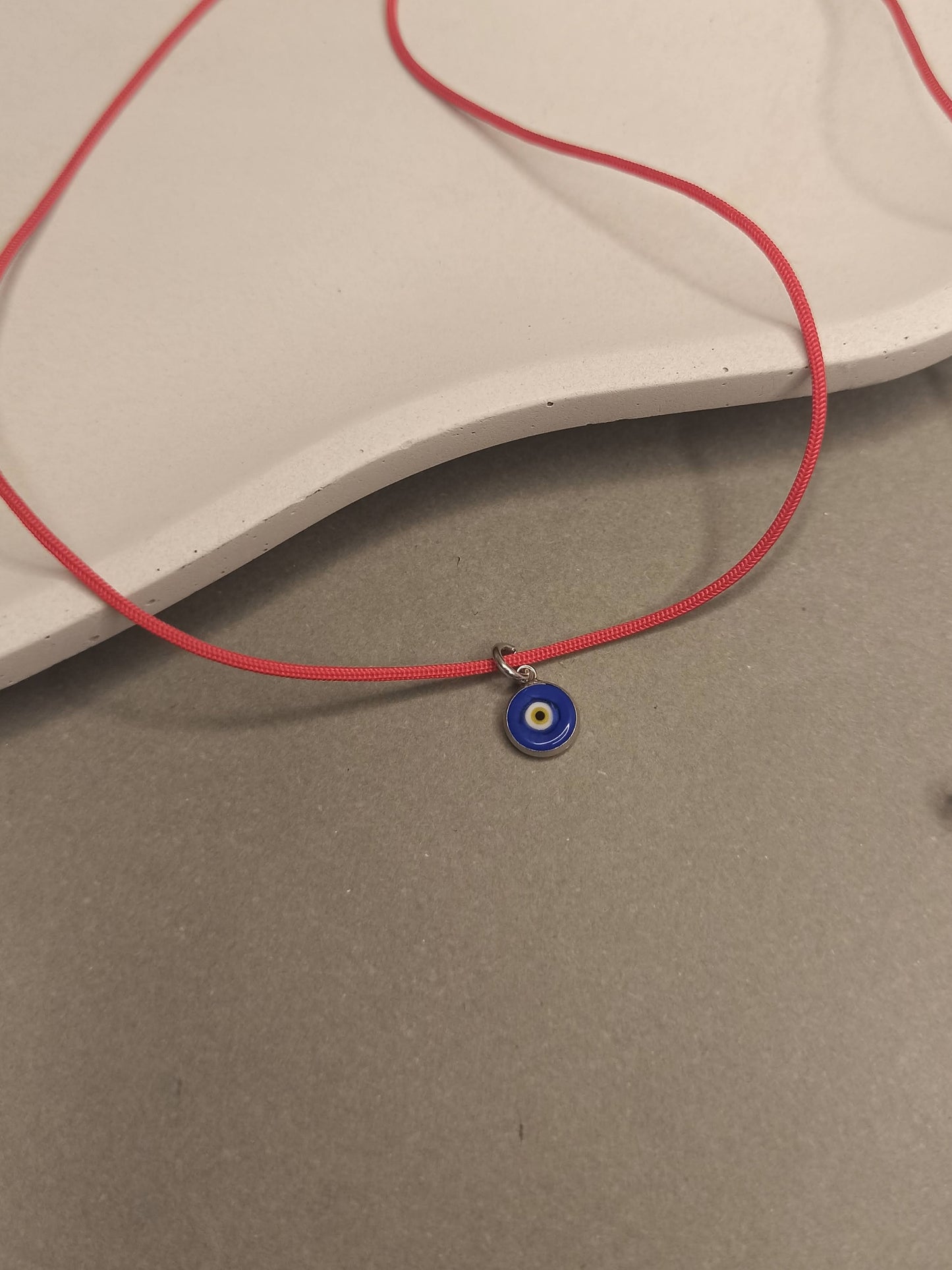 Nazar Boncuklu Kırmızı İp Kolye, 925 Gümüş Altın Kaplama