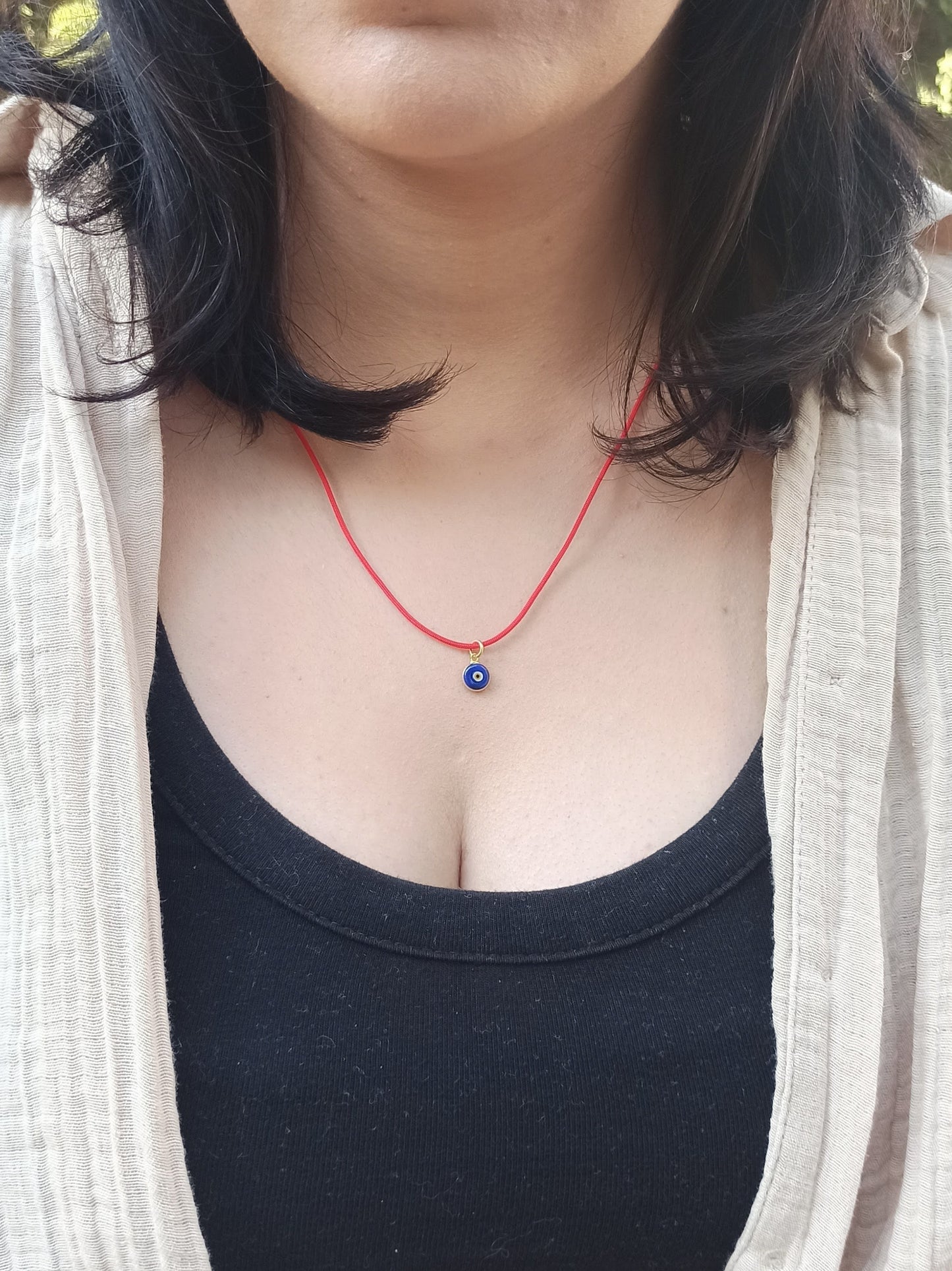 Nazar Boncuklu Kırmızı İp Kolye, 925 Gümüş Altın Kaplama